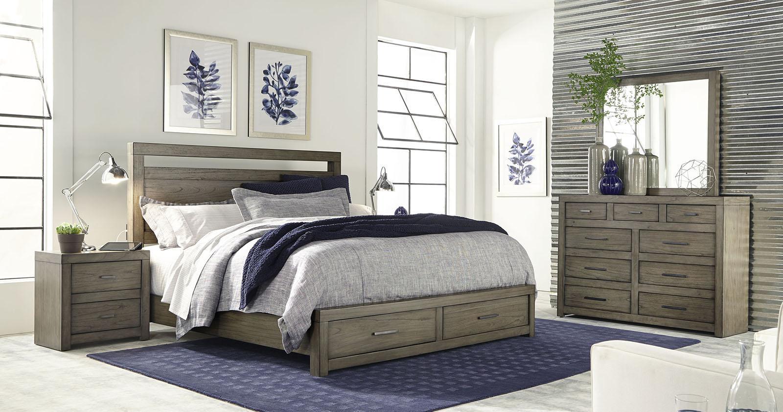 Aspenhome Modern Loft King Panel Storage Bed in Greystone - Image 3