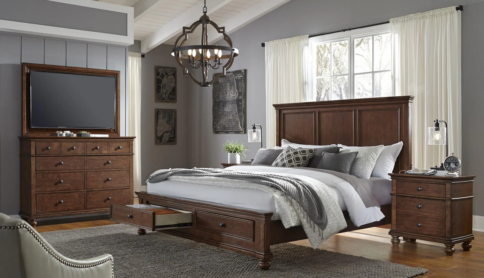 Aspenhome Oxford King Panel Storage Bed in Whiskey Brown - Image 2