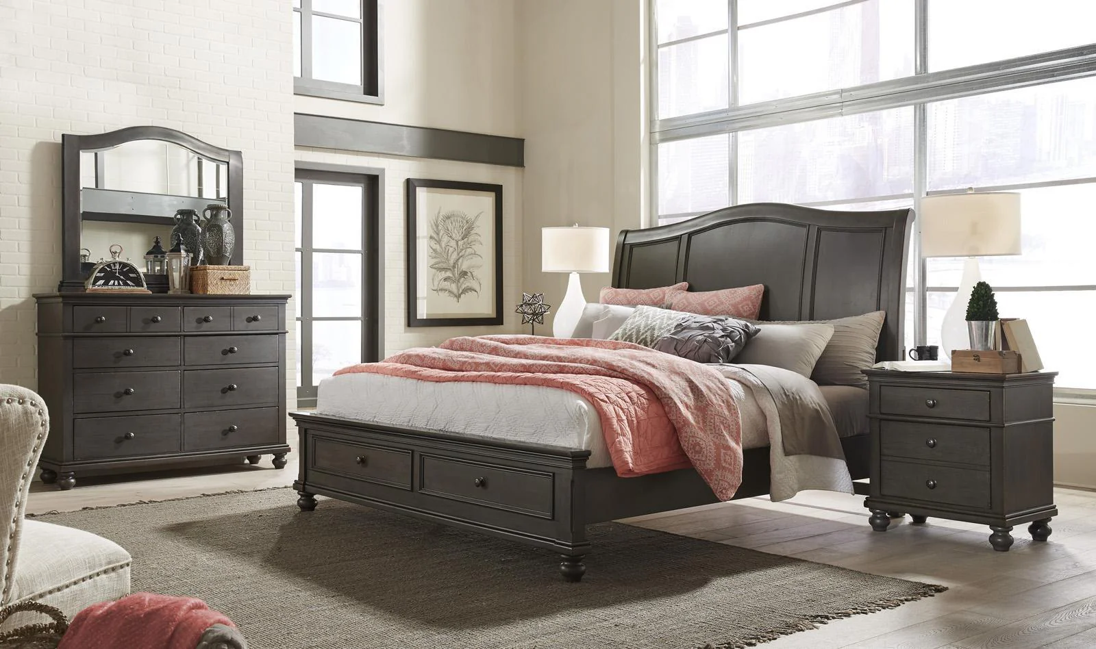 Aspenhome Oxford Queen Sleigh Storage Bed in Peppercorn - Image 3