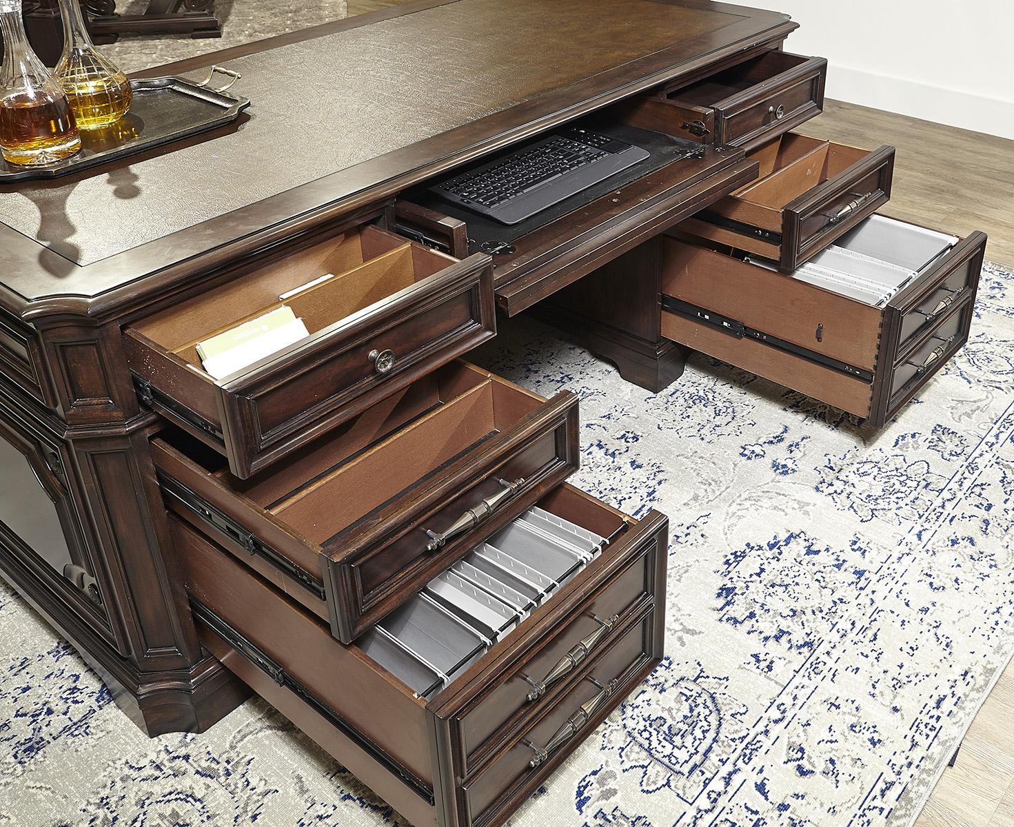 Aspenhome Sheffield 75" Executive Desk Set in Warm Rubbed Brown I39-300T-300B - Image 2