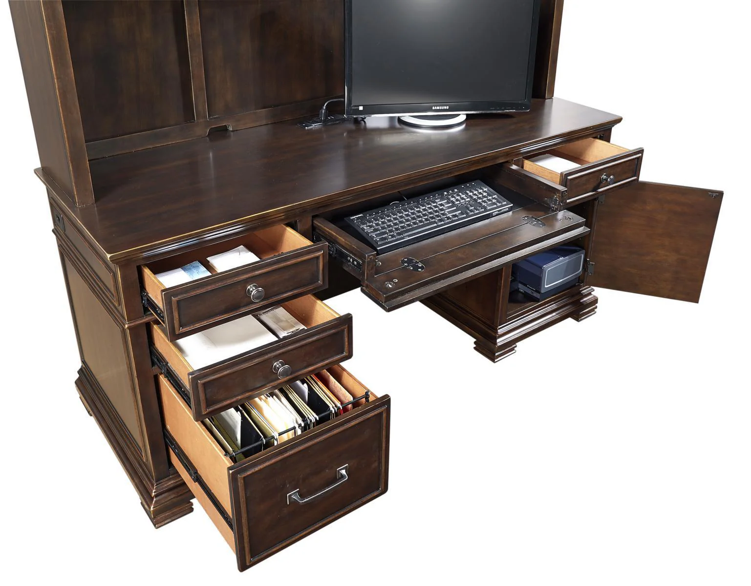 Aspenhome Weston 66" Credenza Desk with Hutch in Brown/317 - Image 3