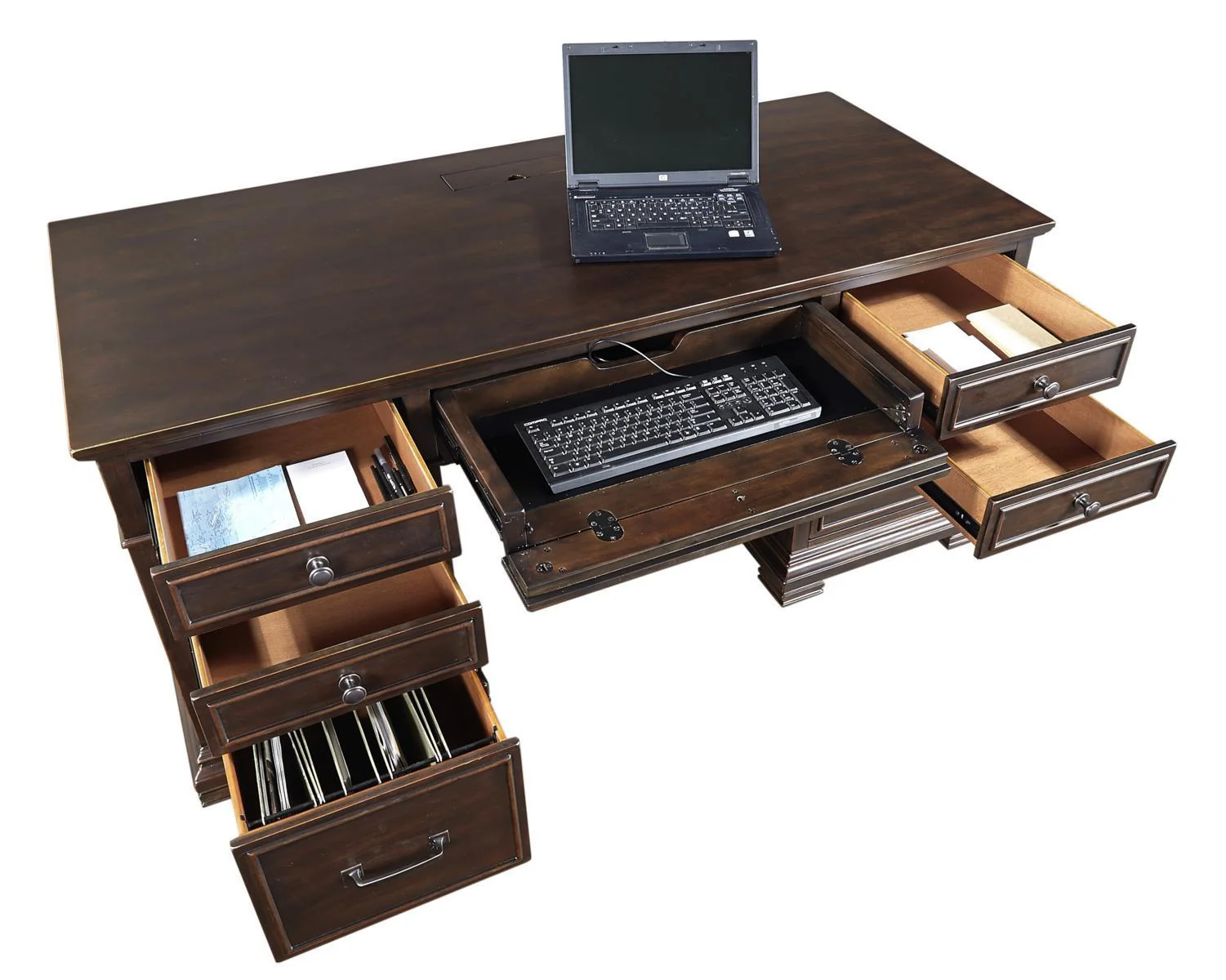 Aspenhome Weston 66" Executive Desk with Power in Brown - Image 3