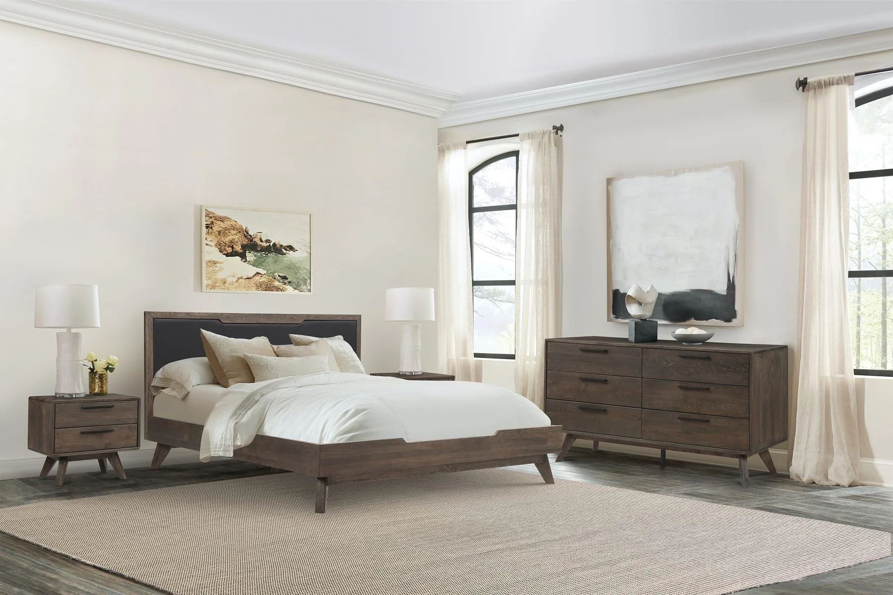 Astoria 4 Piece King Bedroom Set in Oak with Black Faux Leather - Image 13
