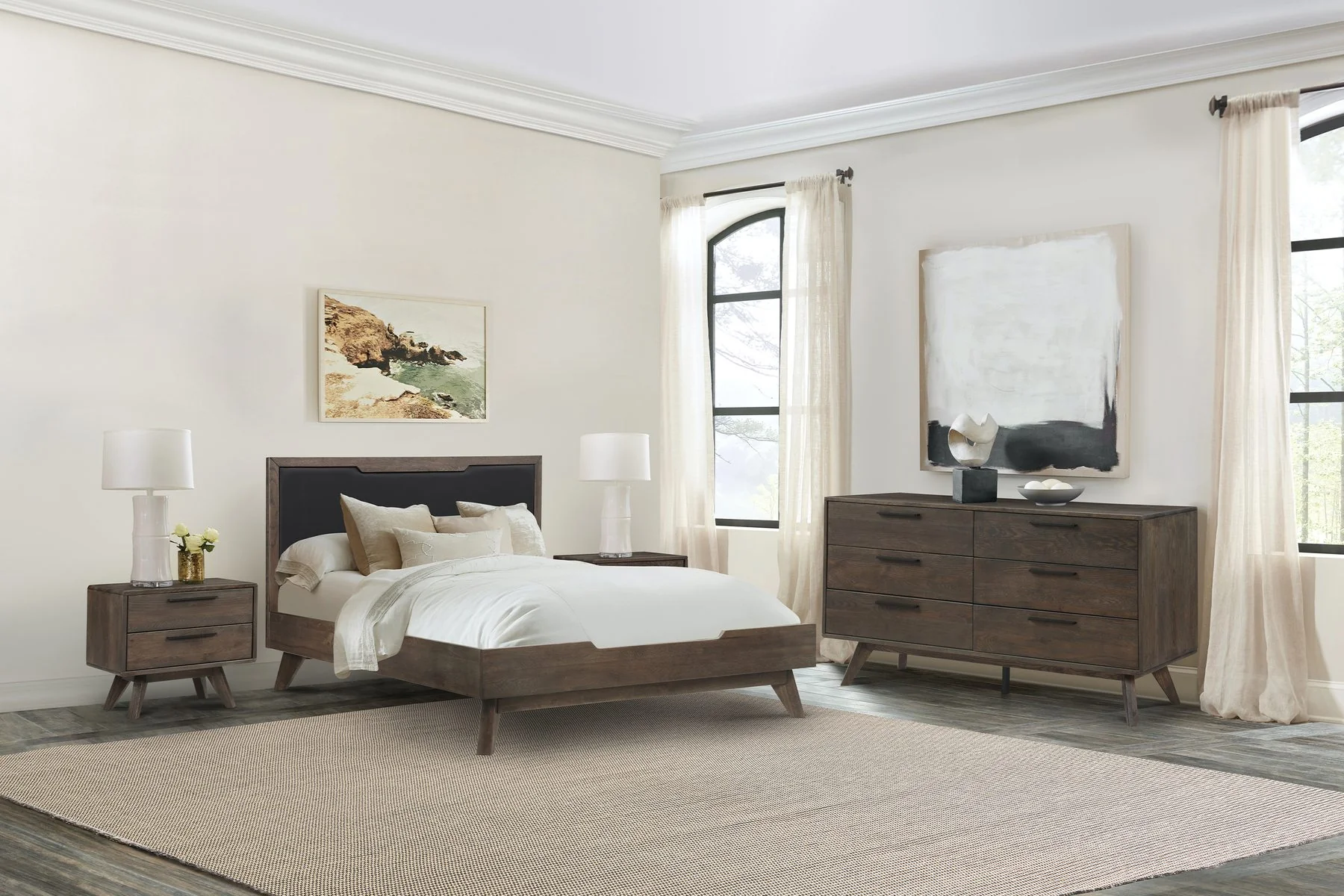 Astoria 4 Piece Queen Bedroom Set in Oak with Black Faux Leather - Image 13