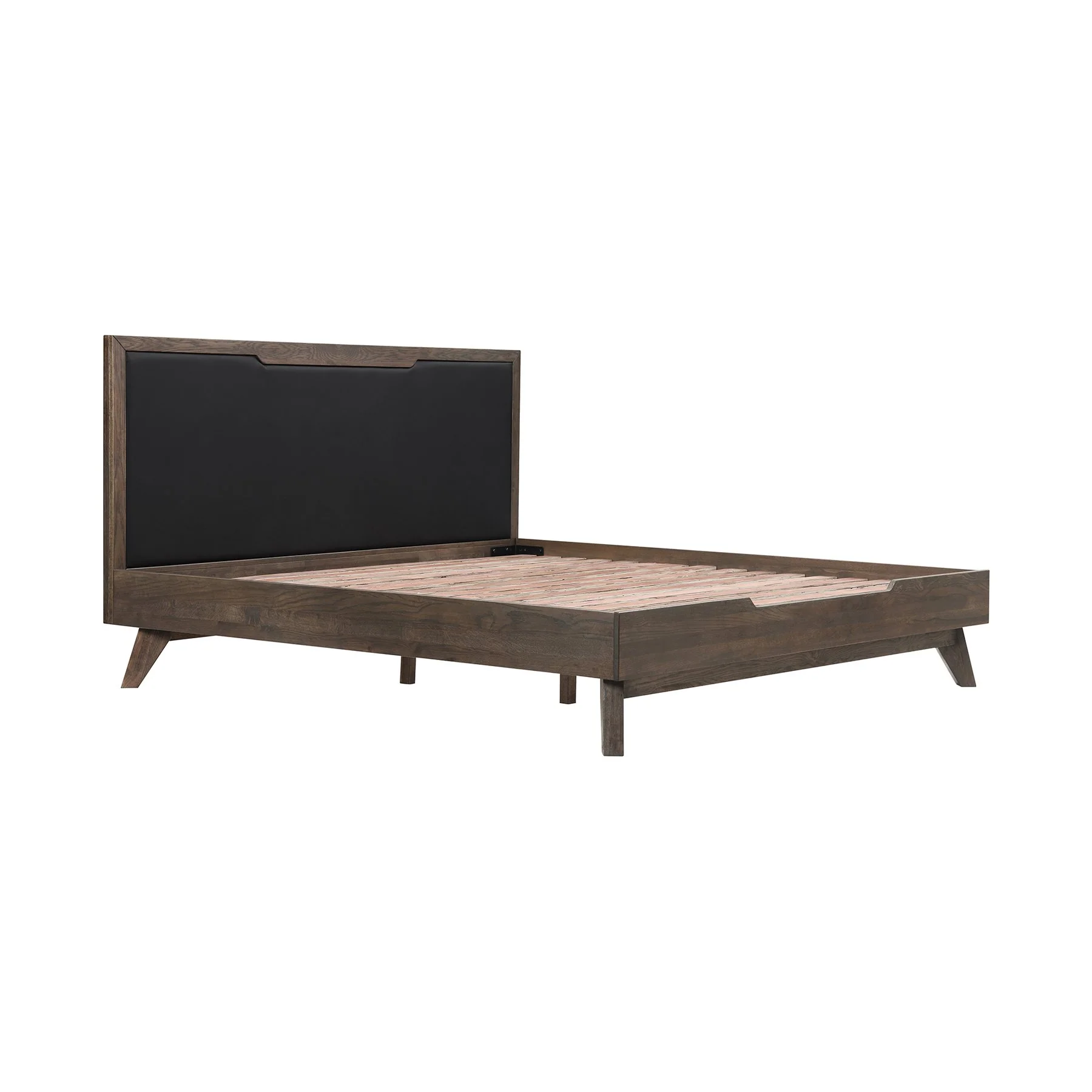 Astoria King Platform Bed Frame in Oak with Black Faux Leather - Image 2