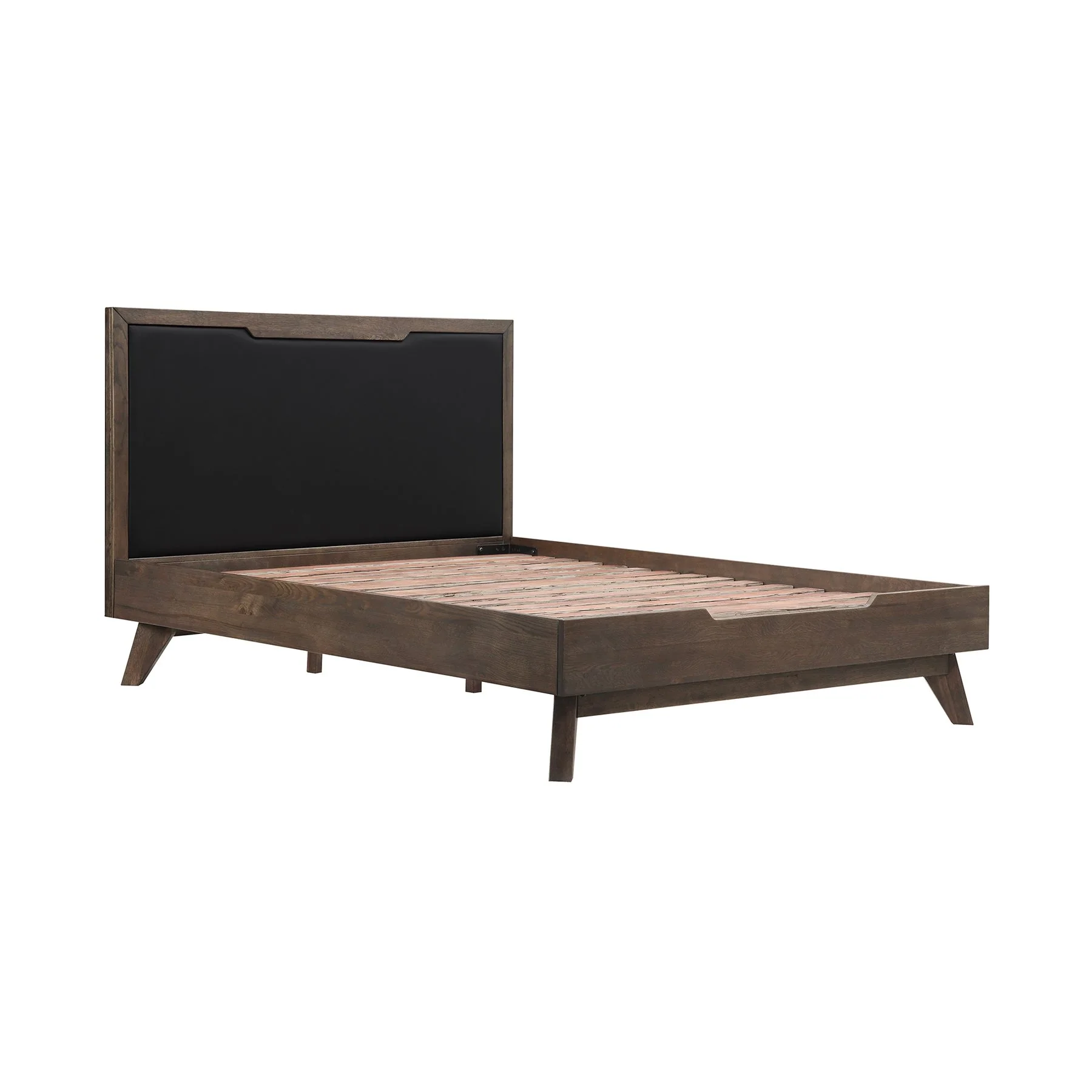 Astoria Queen Platform Bed Frame in Oak with Black Faux Leather - Image 2