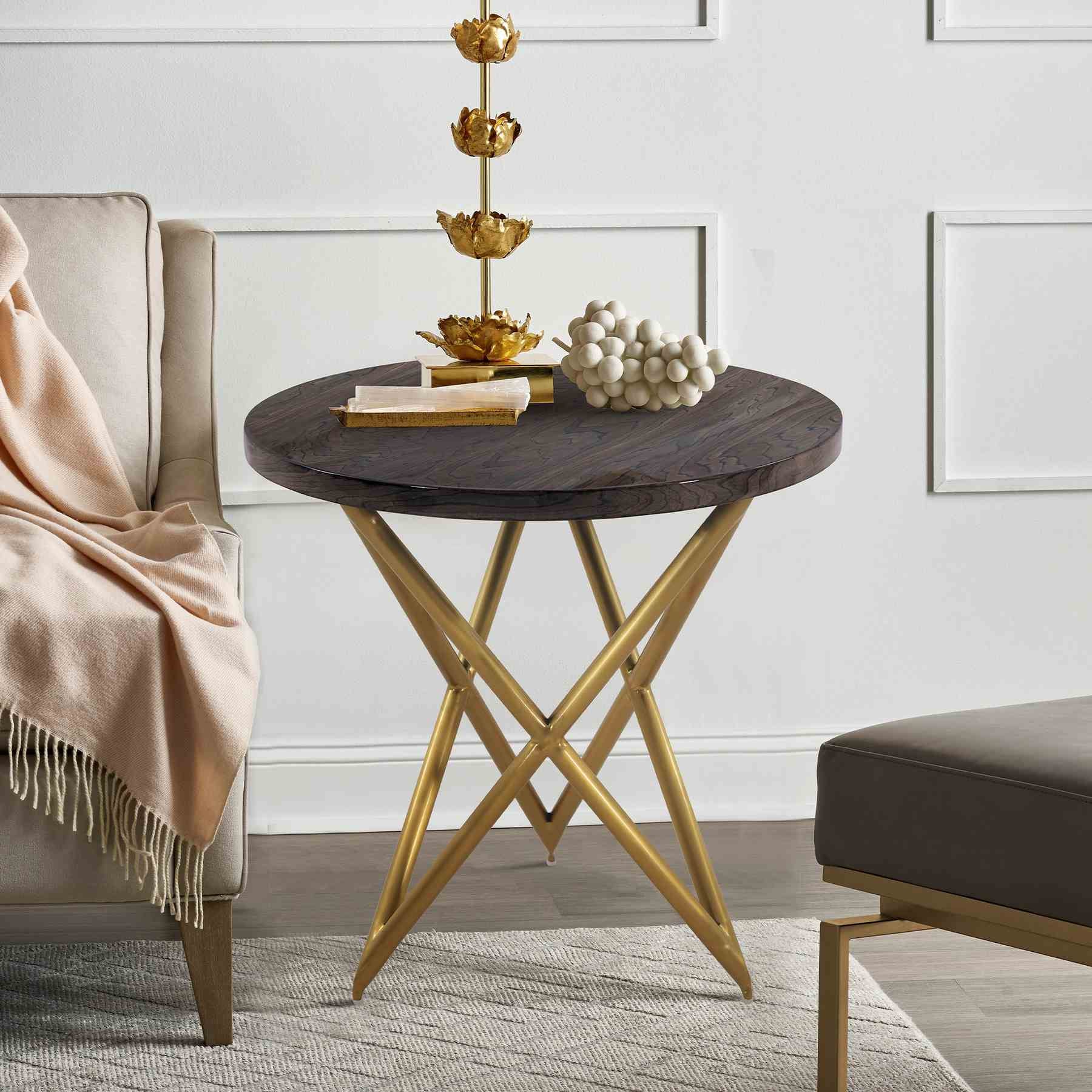 Atala Brown Veneer End Table with Brushed Gold Legs - Image 6