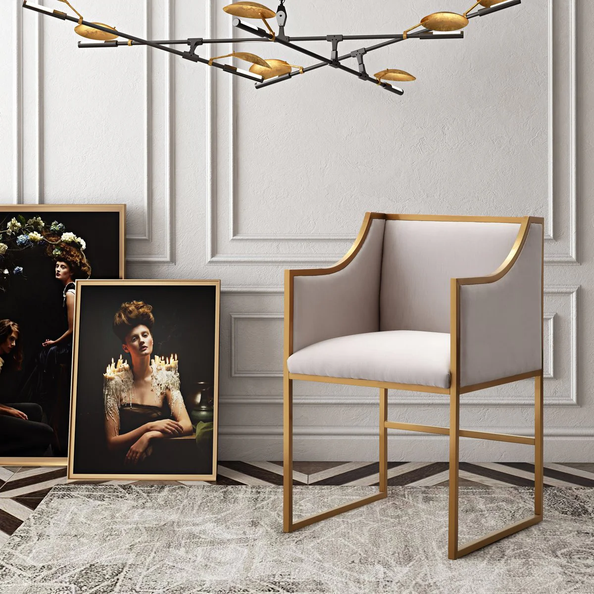 Atara Cream Velvet Gold Chair - Image 2