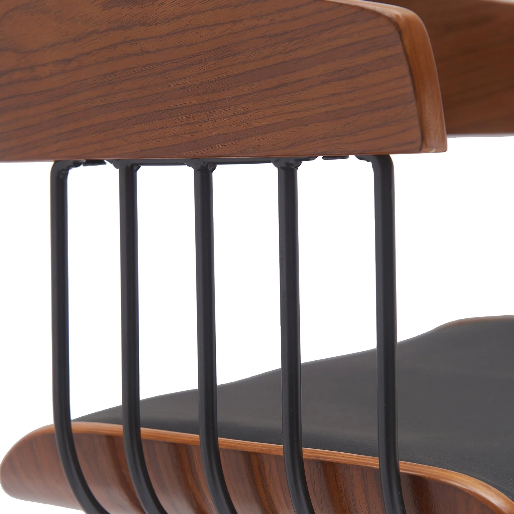 Athena 27" Swivel Walnut Wood Counter Stool in Black Faux Leather with Black Metal - Image 6