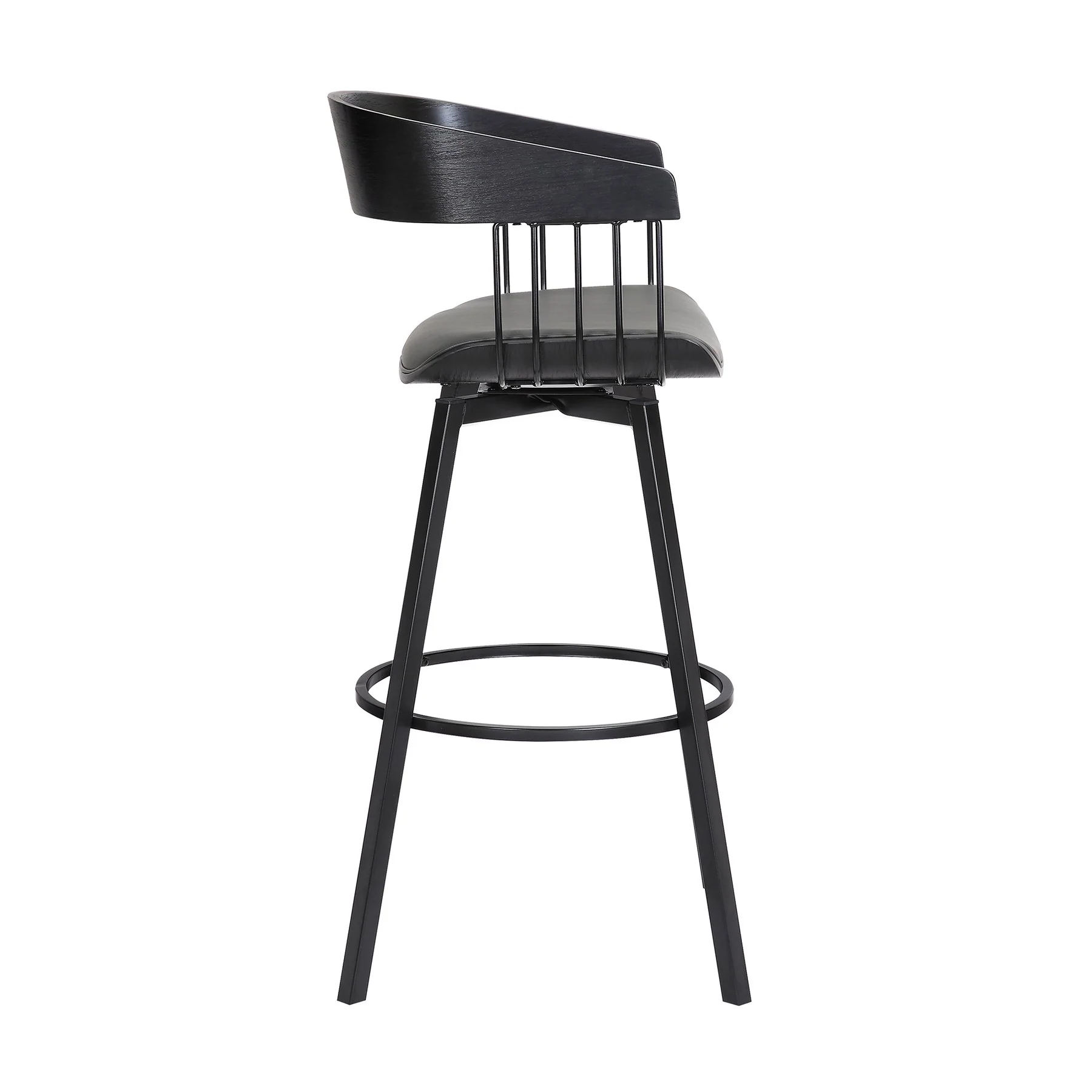 Athena 31" Swivel Black Wood Bar Stool in Gray Faux Leather with Black Metal - Image 3
