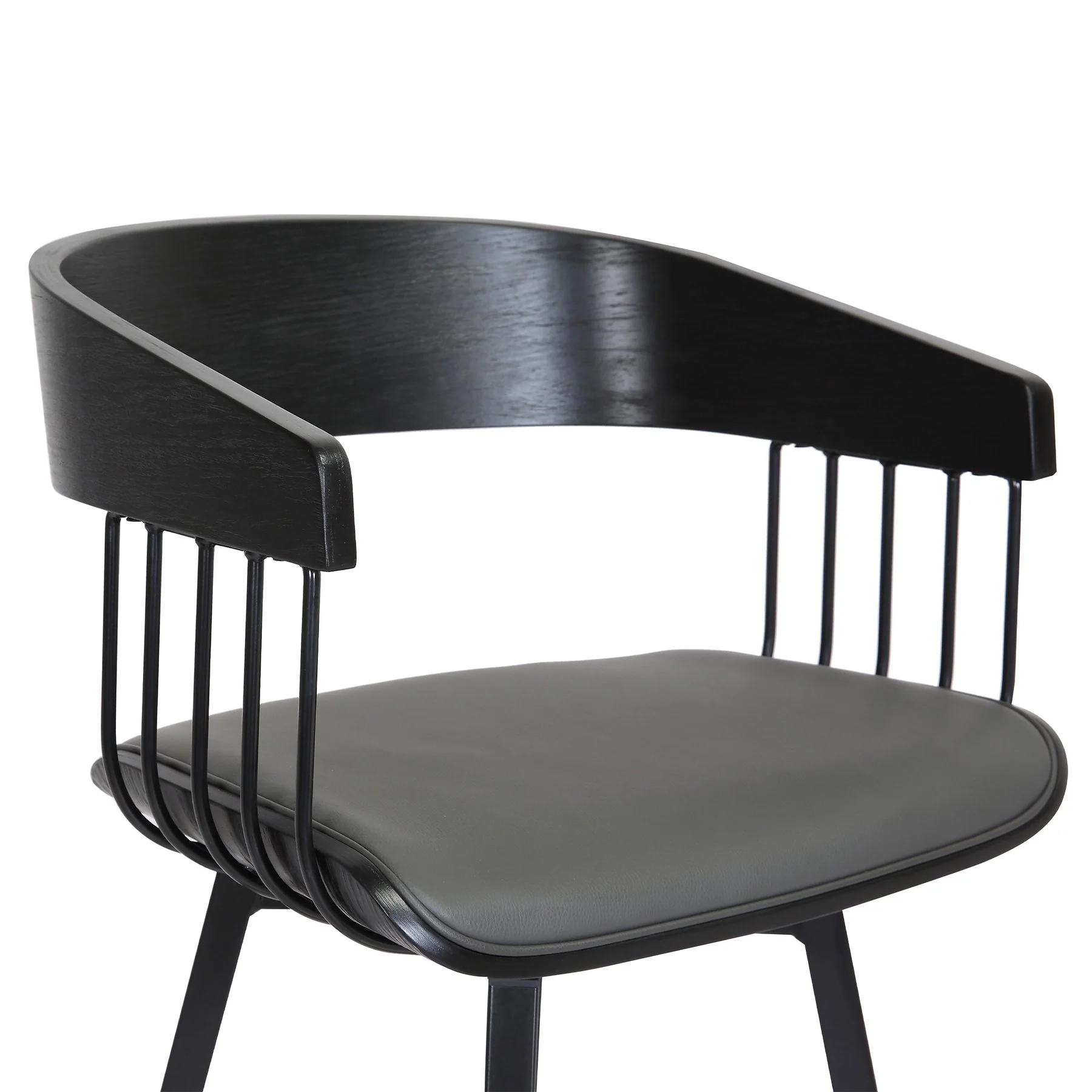 Athena 31" Swivel Black Wood Bar Stool in Gray Faux Leather with Black Metal - Image 6