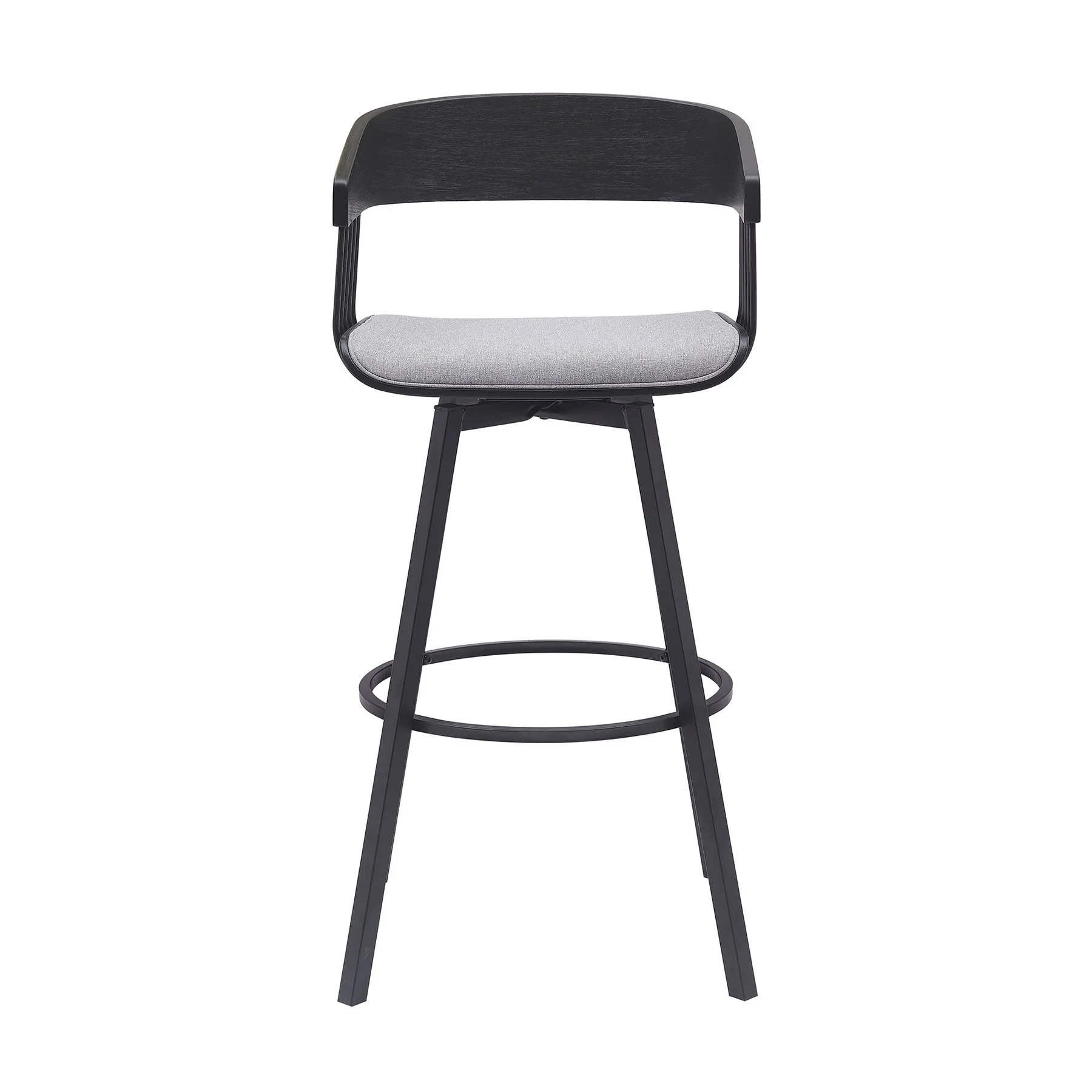 Athena 31" Swivel Black Wood Bar Stool in Light Gray Fabric with Black Metal - Image 2