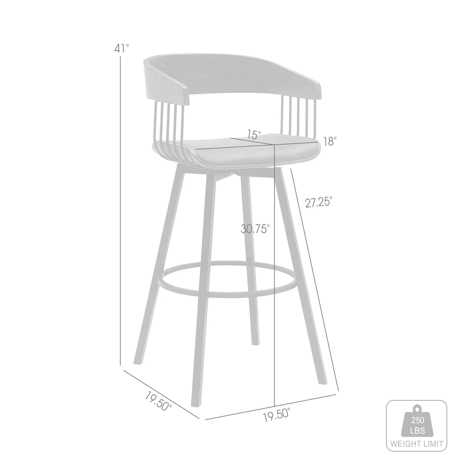 Athena 31" Swivel Walnut Wood Bar Stool in Gray Faux Leather with Black Metal - Image 8