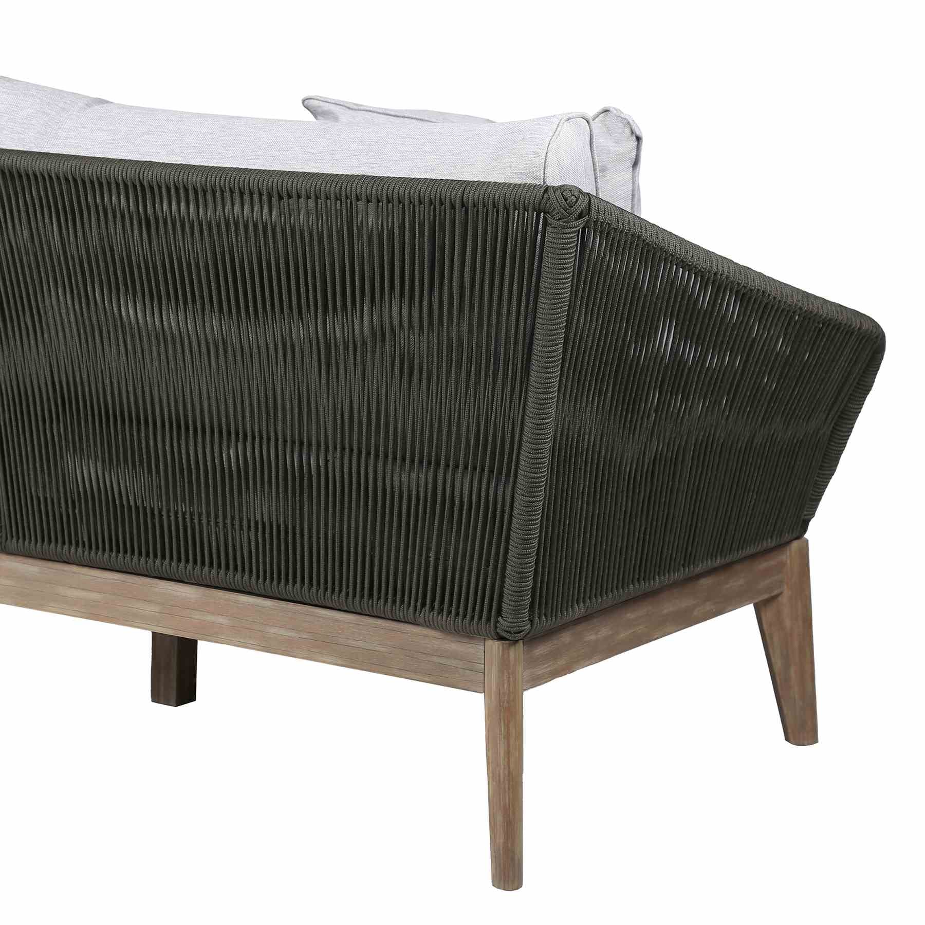 Athos Indoor Outdoor 3 Seater Sofa in Light Eucalyptus Wood with Charcoal Rope and Gray Cushions - Image 5