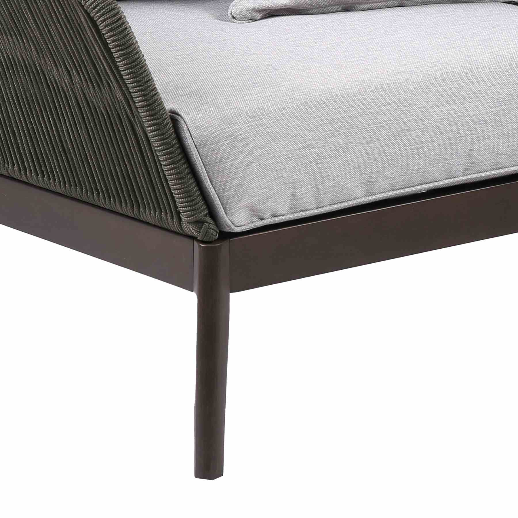 Athos Indoor Outdoor Club Chair in Dark Eucalyptus Wood with Charcoal Rope and Gray Cushions - Image 4