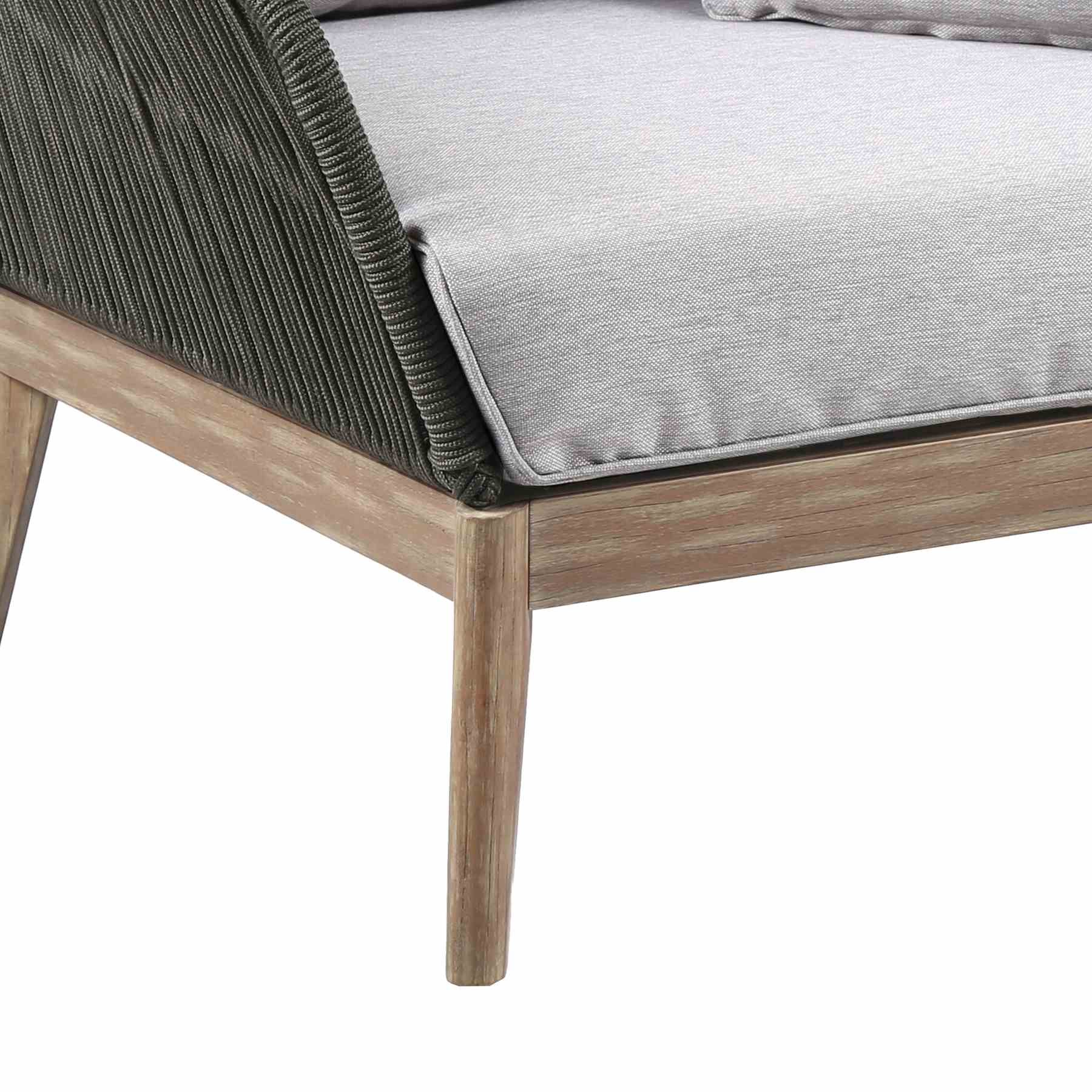 Athos Indoor Outdoor Club Chair in Light Eucalyptus Wood with Charcoal Rope and Gray Cushions - Image 4