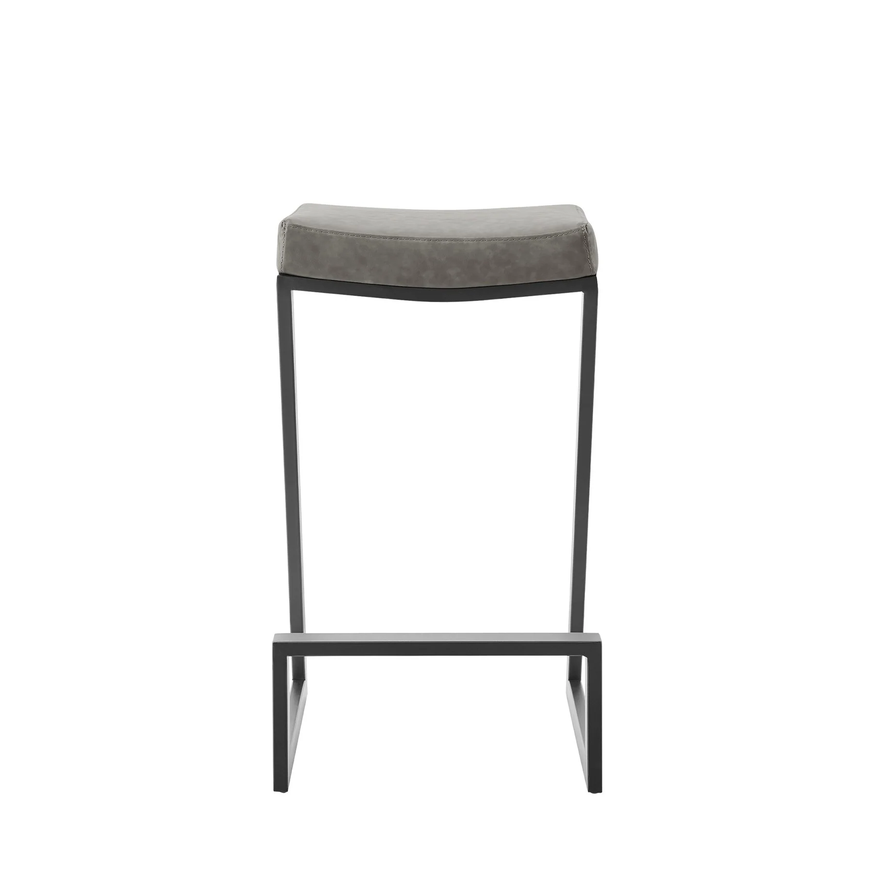 Atlantis 26" Backless Counter Stool with Matte Black Iron and Vintage Gray Faux Leather - Image 2