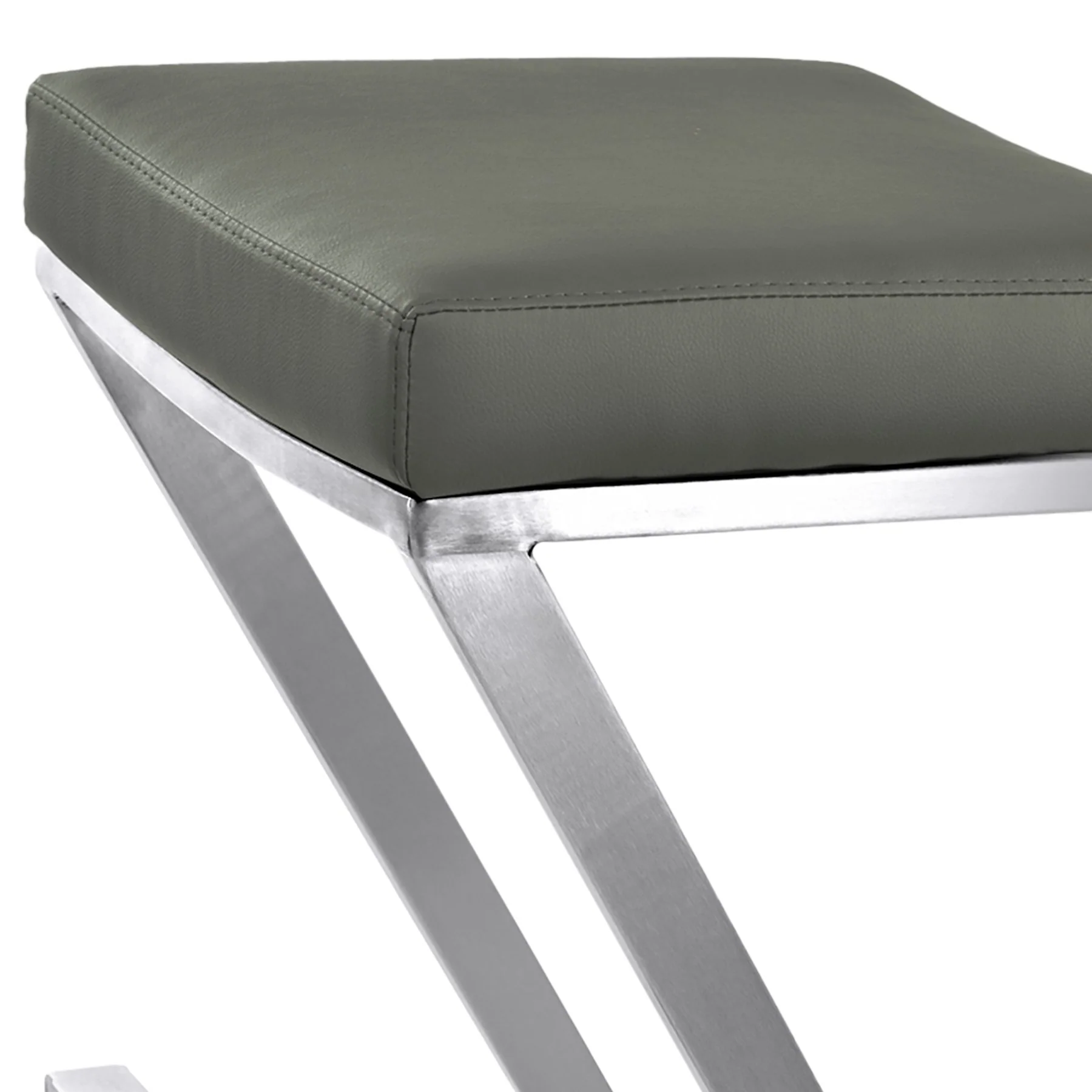 Atlantis 26" Counter Height Backless Gray Faux Leather and Brushed Stainless Steel Bar Stool - Image 3