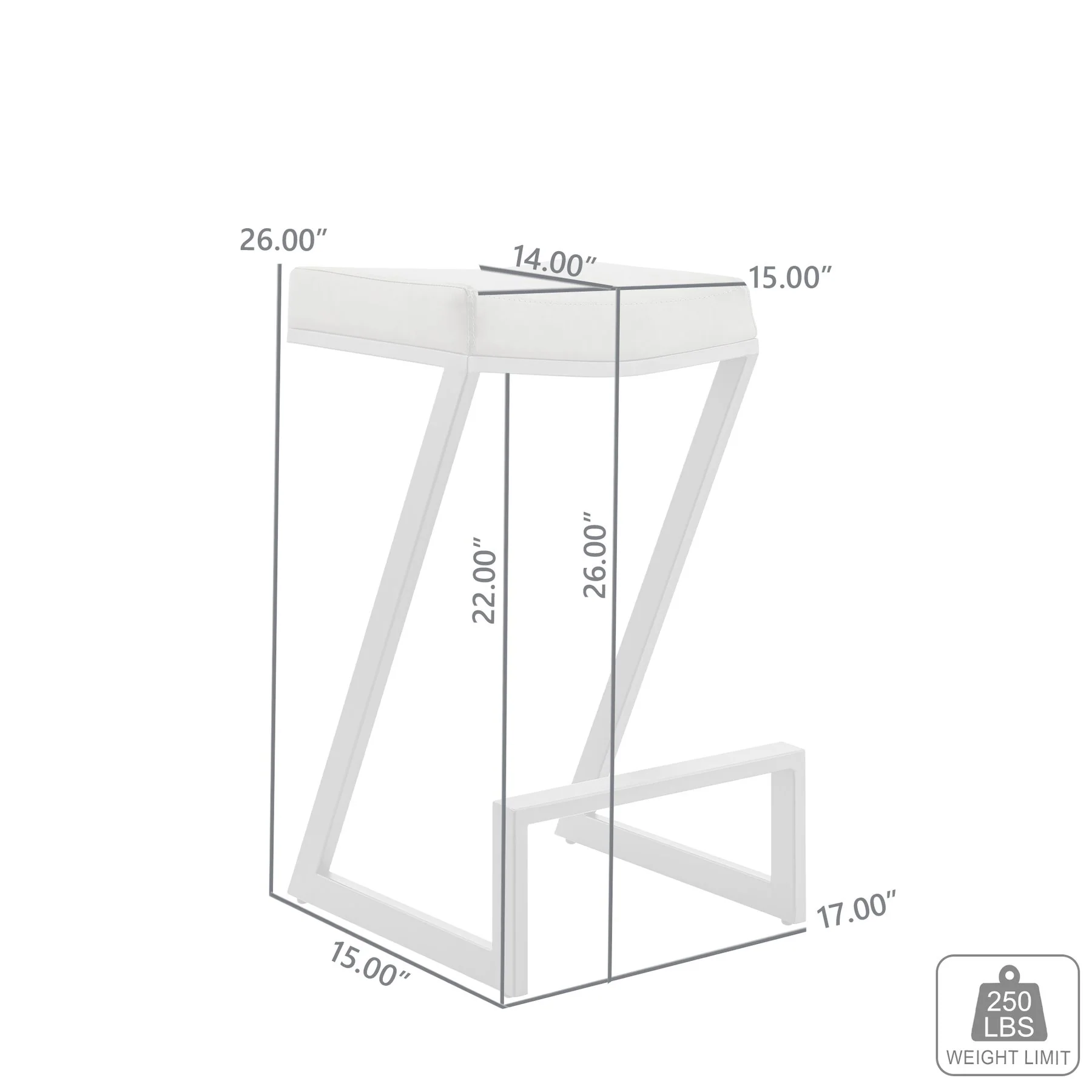 Atlantis 26" Counter Height Backless Gray Faux Leather and Brushed Stainless Steel Bar Stool - Image 5