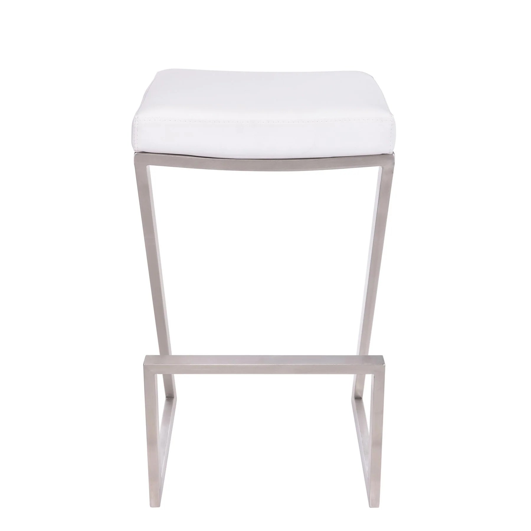 Atlantis 26" Counter Height Backless White Faux Leather and Brushed Stainless Steel Bar Stool - Image 2