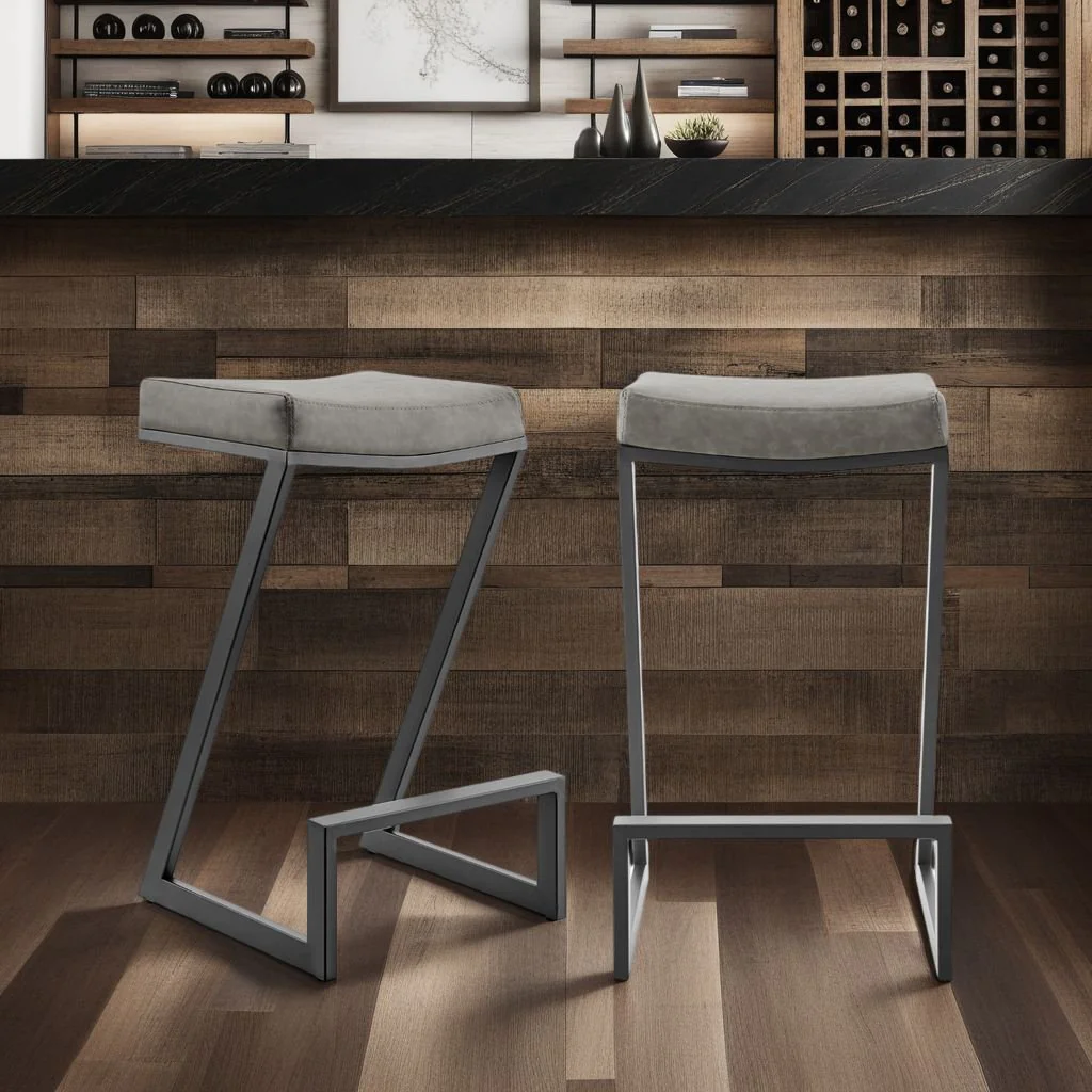 Atlantis 30" Backless Bar Stool with Matte Black Iron and Vintage Gray Faux Leather - Image 10
