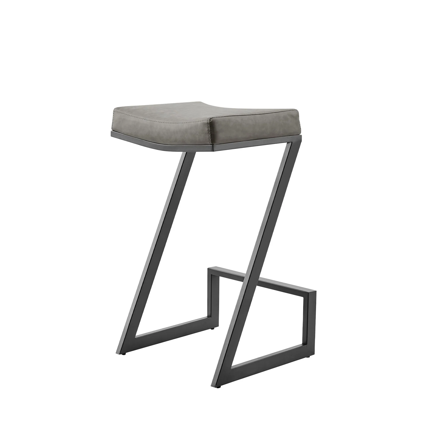 Atlantis 30" Backless Bar Stool with Matte Black Iron and Vintage Gray Faux Leather - Image 3