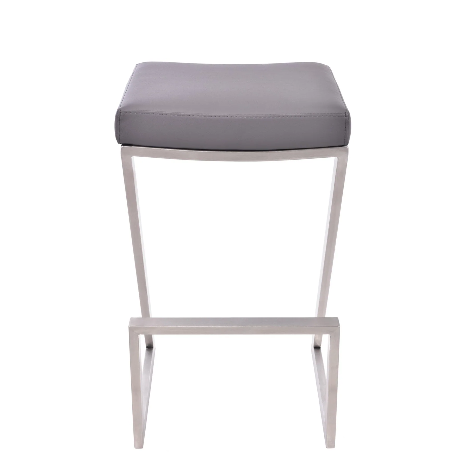 Atlantis 30" Bar Height Backless Gray Faux Leather and Brushed Stainless Steel Bar Stool - Image 2