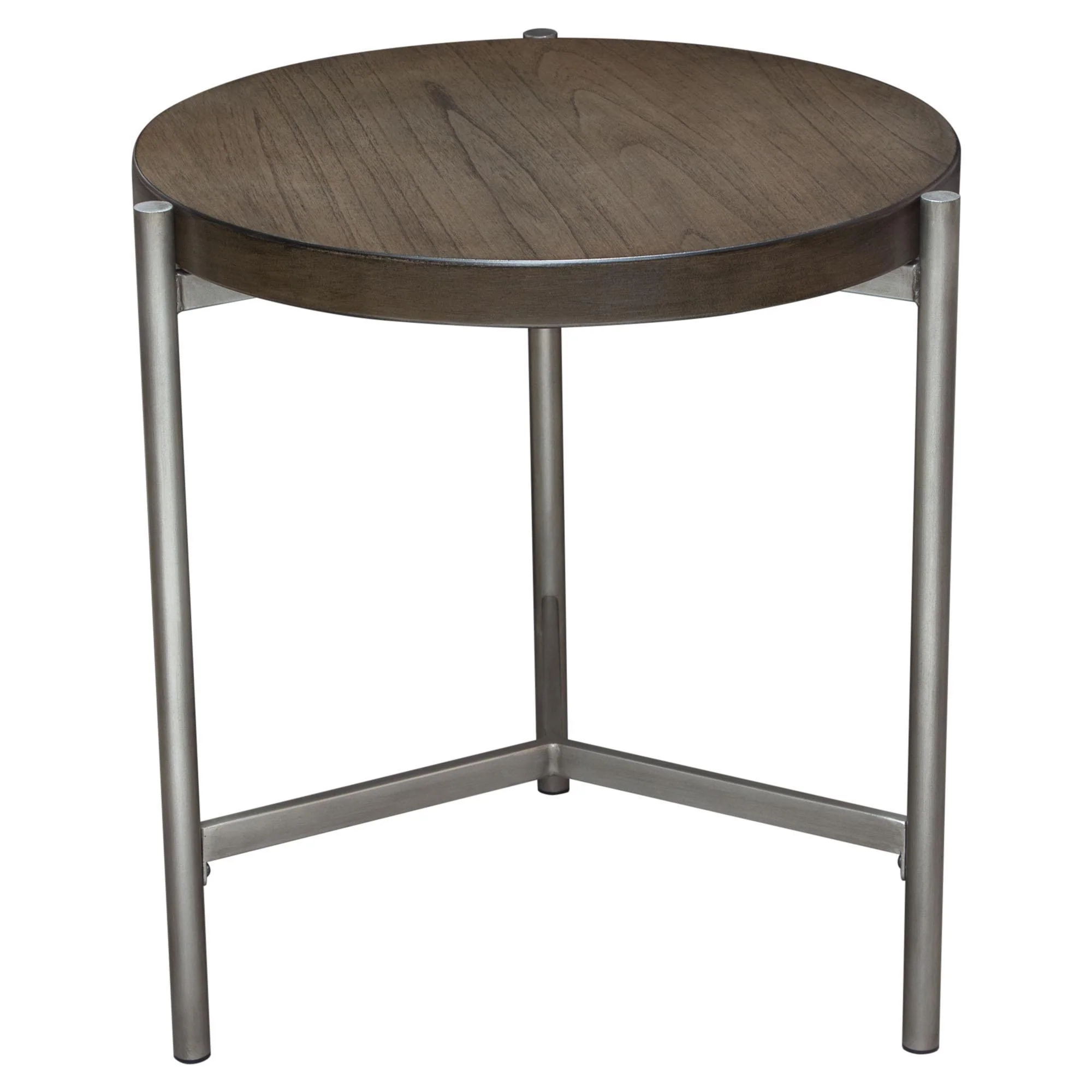 Atwood 22" Round End Table w/ Grey Oak Veneer Top & Brushed Silver Metal Base by Diamond Sofa - Image 4