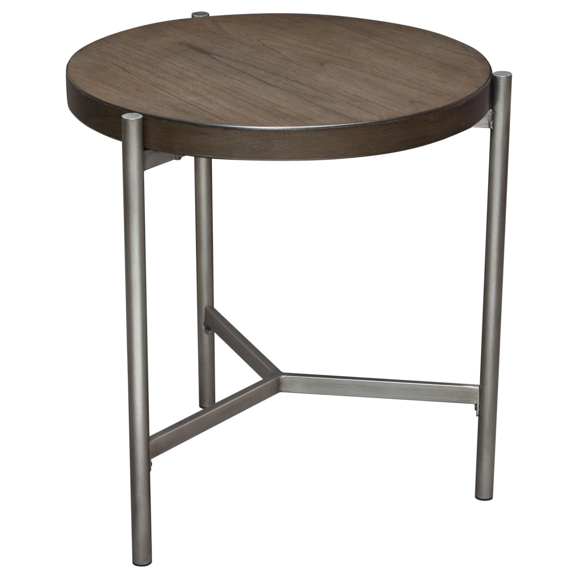 Atwood 22" Round End Table w/ Grey Oak Veneer Top & Brushed Silver Metal Base by Diamond Sofa - Image 5