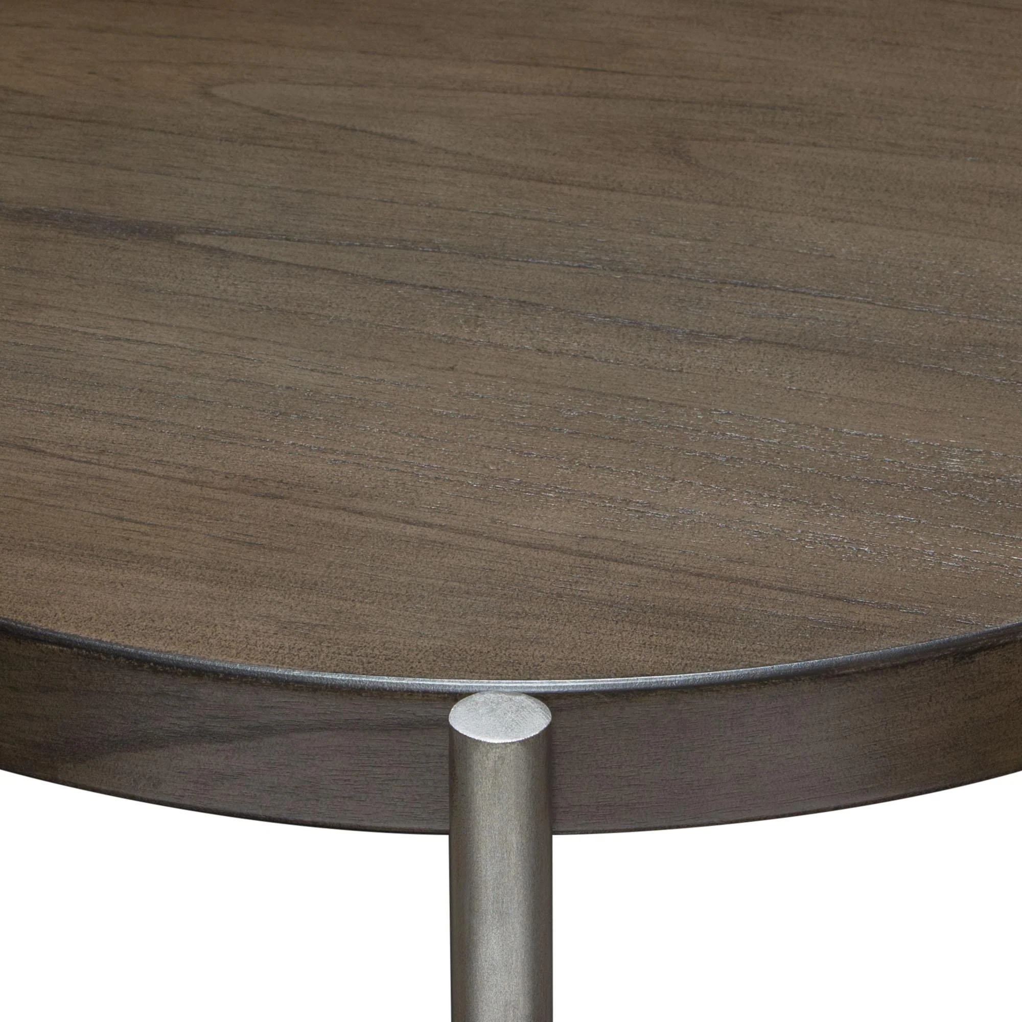 Atwood 22" Round End Table w/ Grey Oak Veneer Top & Brushed Silver Metal Base by Diamond Sofa - Image 7