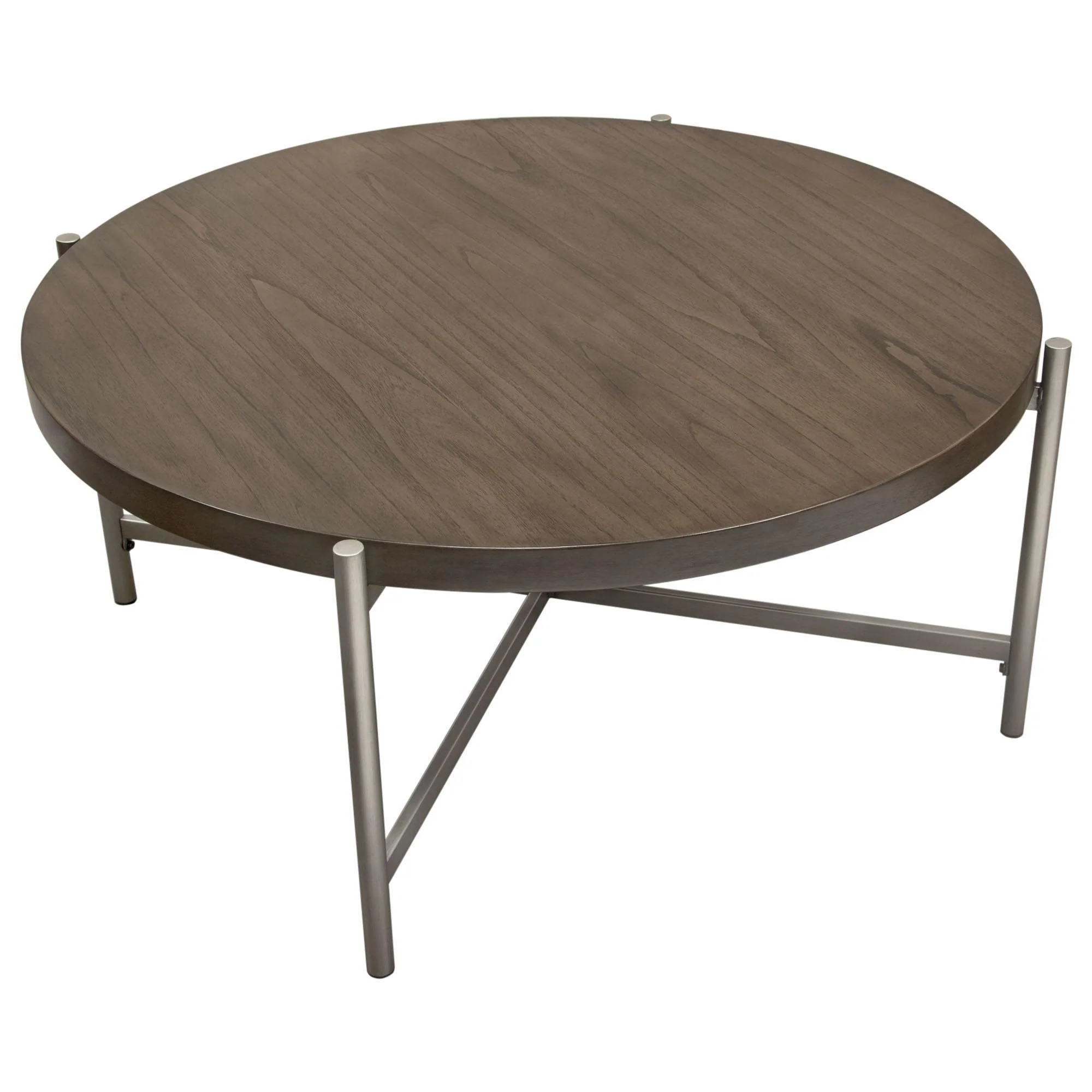 Atwood 40" Round Cocktail Table w/ Grey Oak Veneer Top & Brushed Silver Metal Base by Diamond Sofa - Image 5
