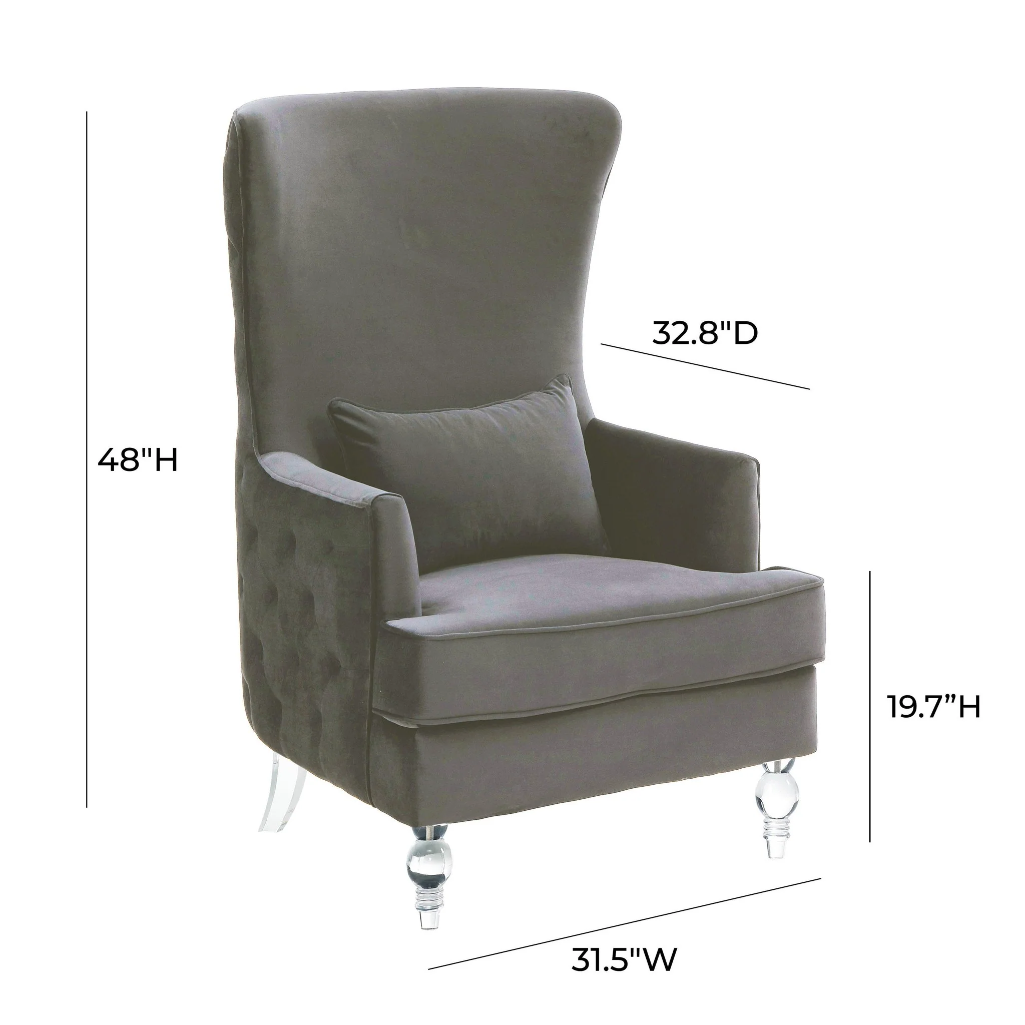 Aubree Tall Chair with Acrylic Legs - Grey - Image 4