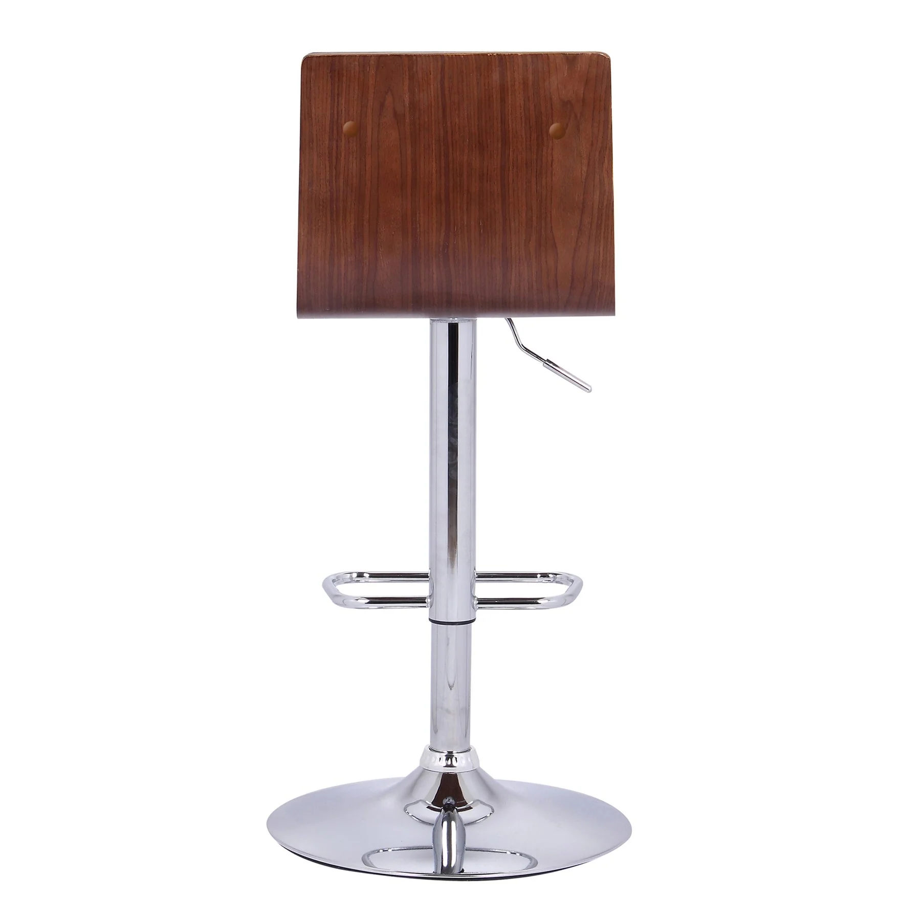 Aubrey Adjustable Height Swivel Black Faux Leather and Chrome Bar Stool with Walnut Wood - Image 4