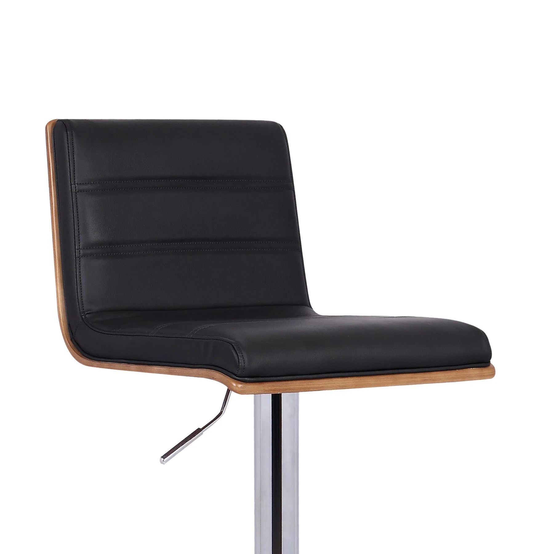 Aubrey Adjustable Height Swivel Black Faux Leather and Chrome Bar Stool with Walnut Wood - Image 5