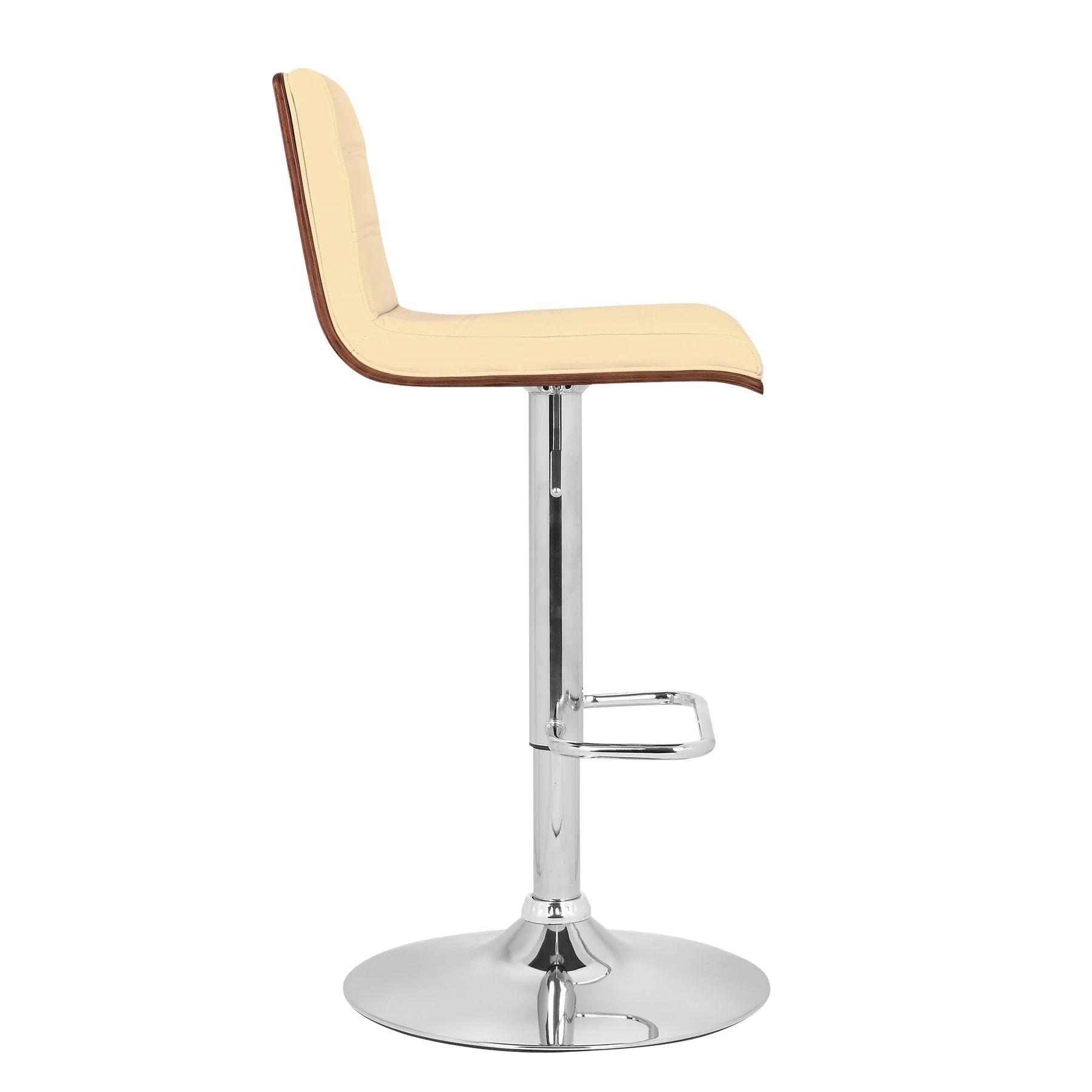 Aubrey Adjustable Height Swivel Cream Faux Leather and Chrome Bar Stool with Walnut Wood - Image 3