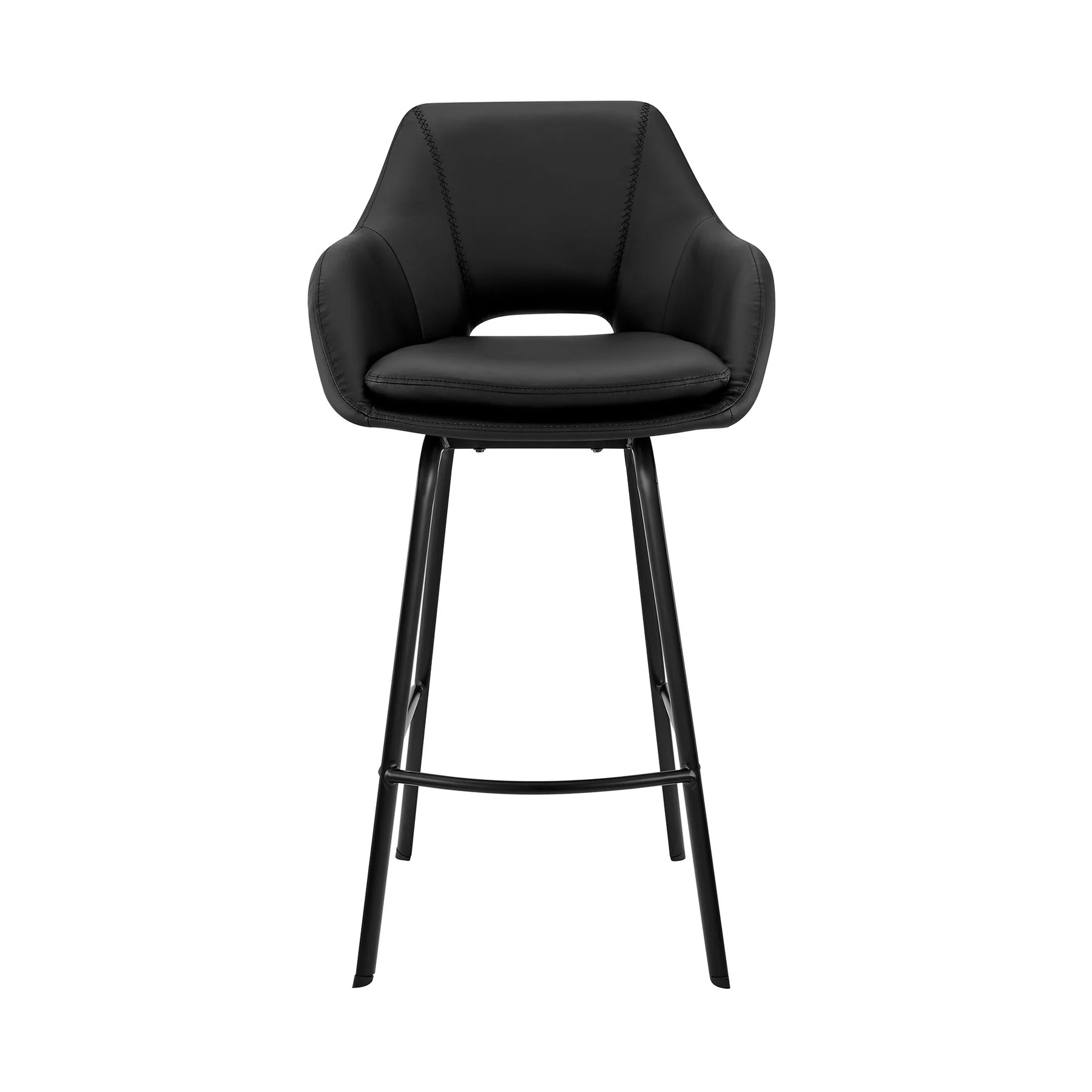 Aura Black Faux Leather and Black Metal Swivel 30" Bar Stool - Image 2