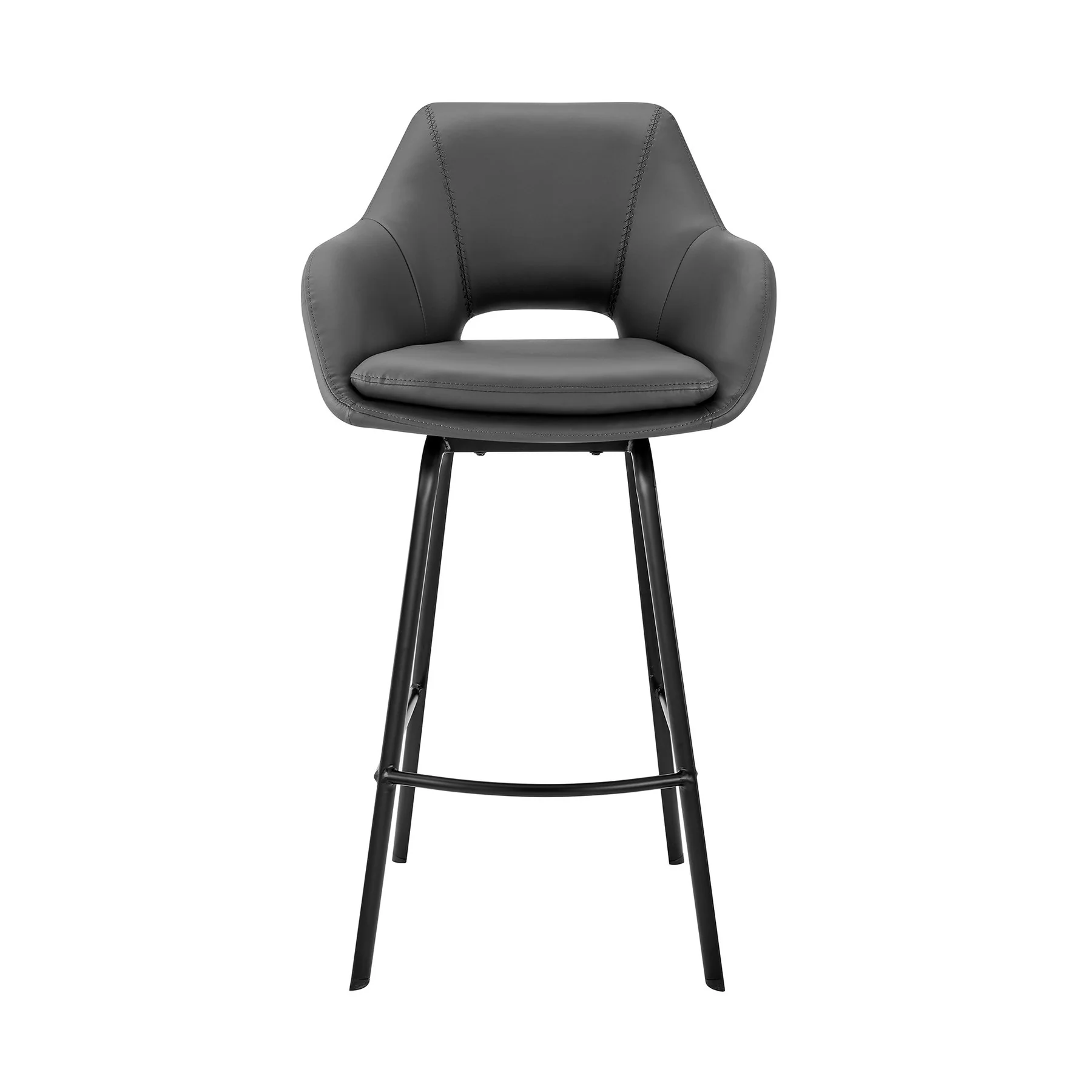 Aura Gray Faux Leather and Black Metal Swivel 26" Counter Stool - Image 2