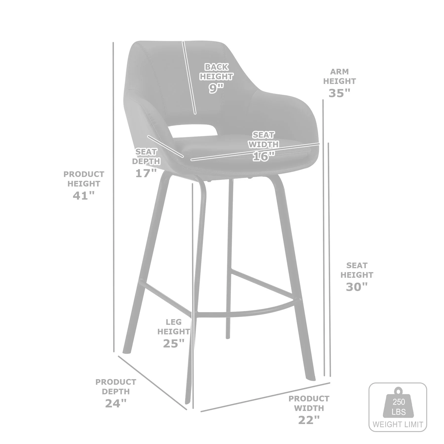 Aura Gray Faux Leather and Black Metal Swivel 30" Bar Stool - Image 10