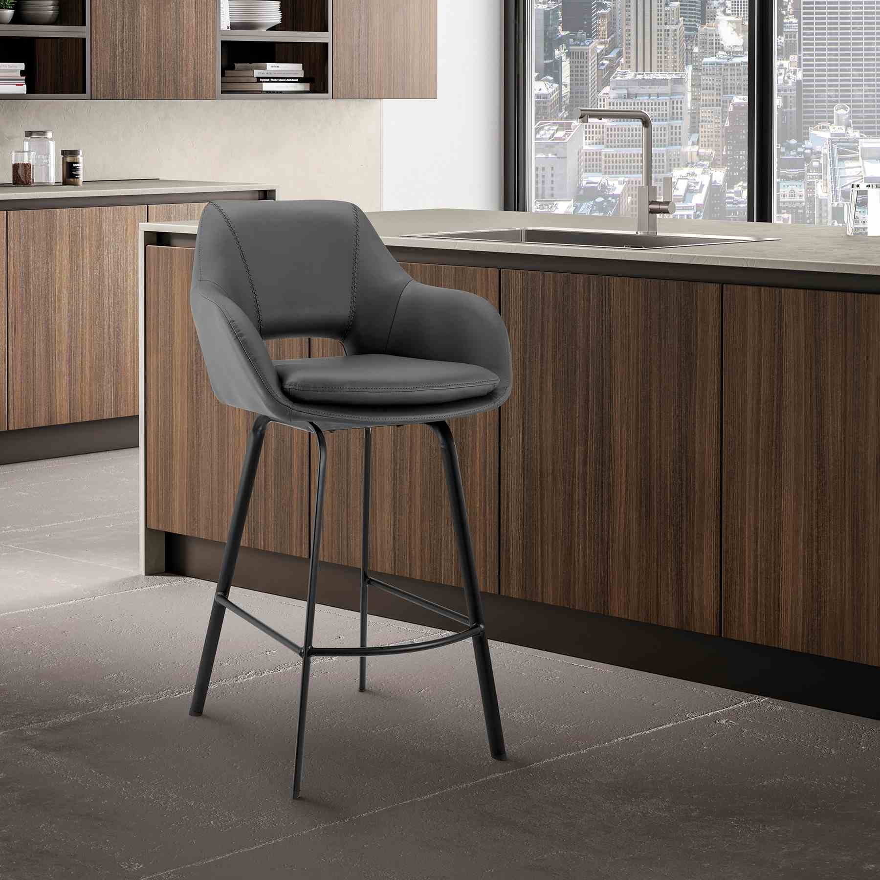 Aura Gray Faux Leather and Black Metal Swivel 30" Bar Stool - Image 11