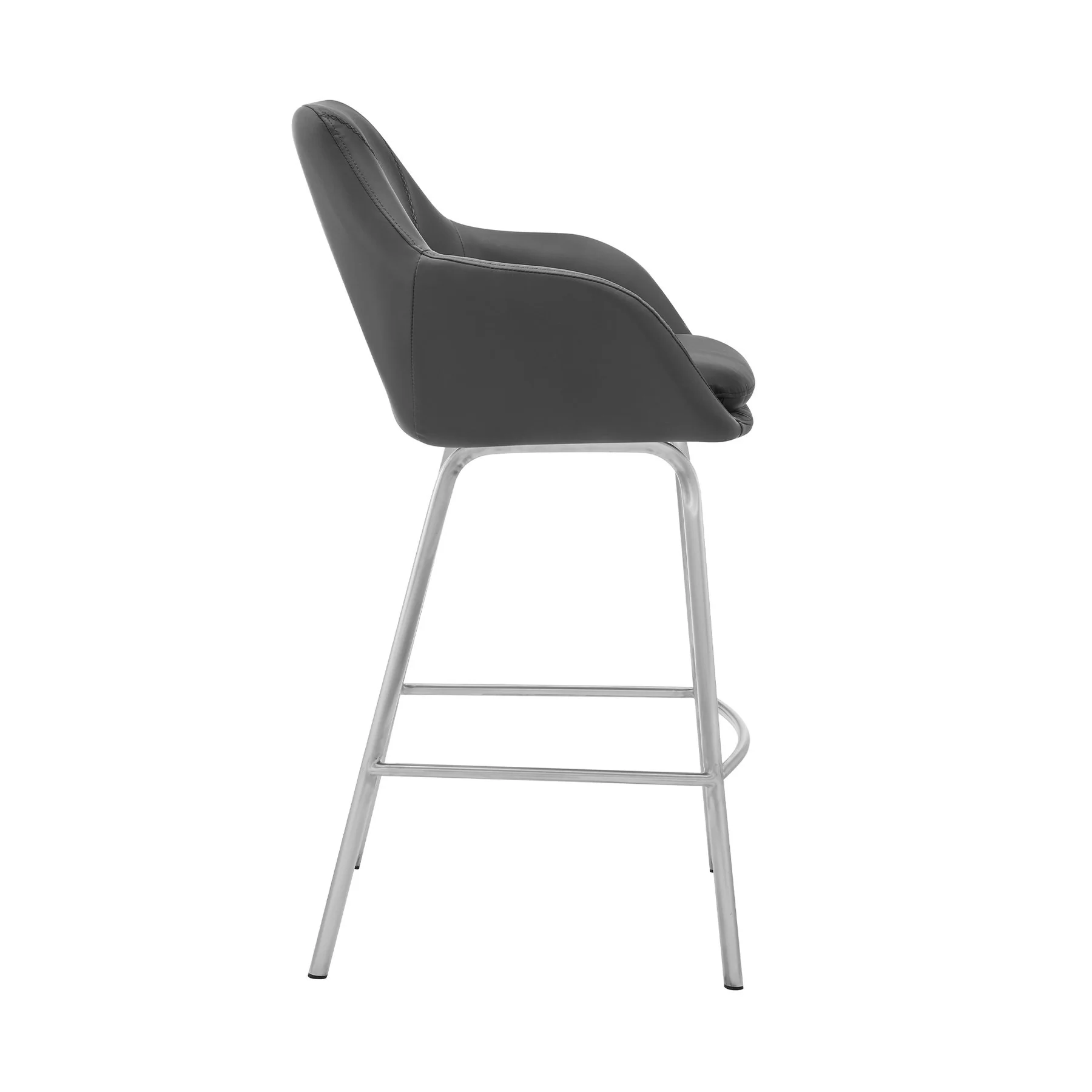 Aura Gray Faux Leather and Brushed Stainless Steel Swivel 26" Counter Stool - Image 3
