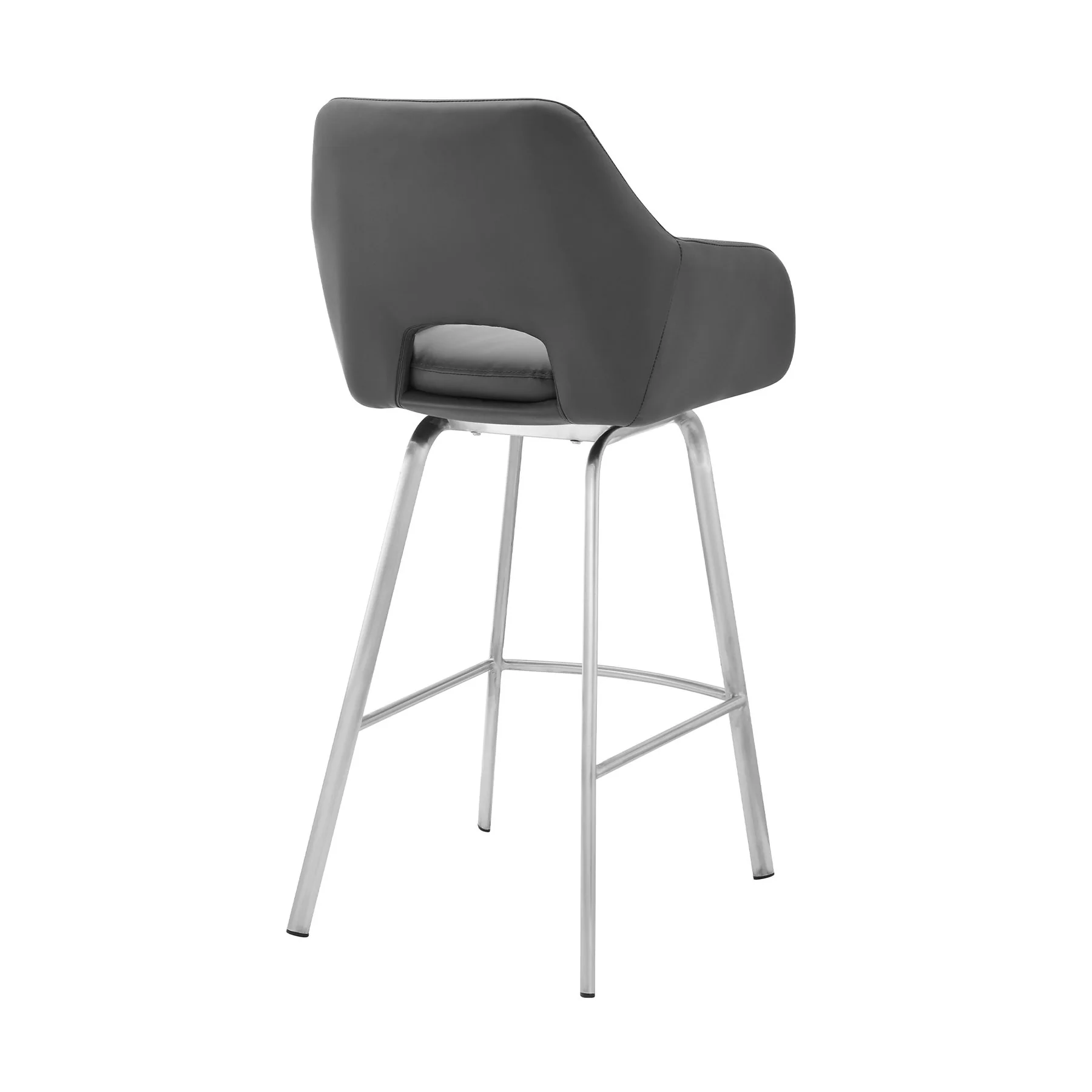 Aura Gray Faux Leather and Brushed Stainless Steel Swivel 26" Counter Stool - Image 4