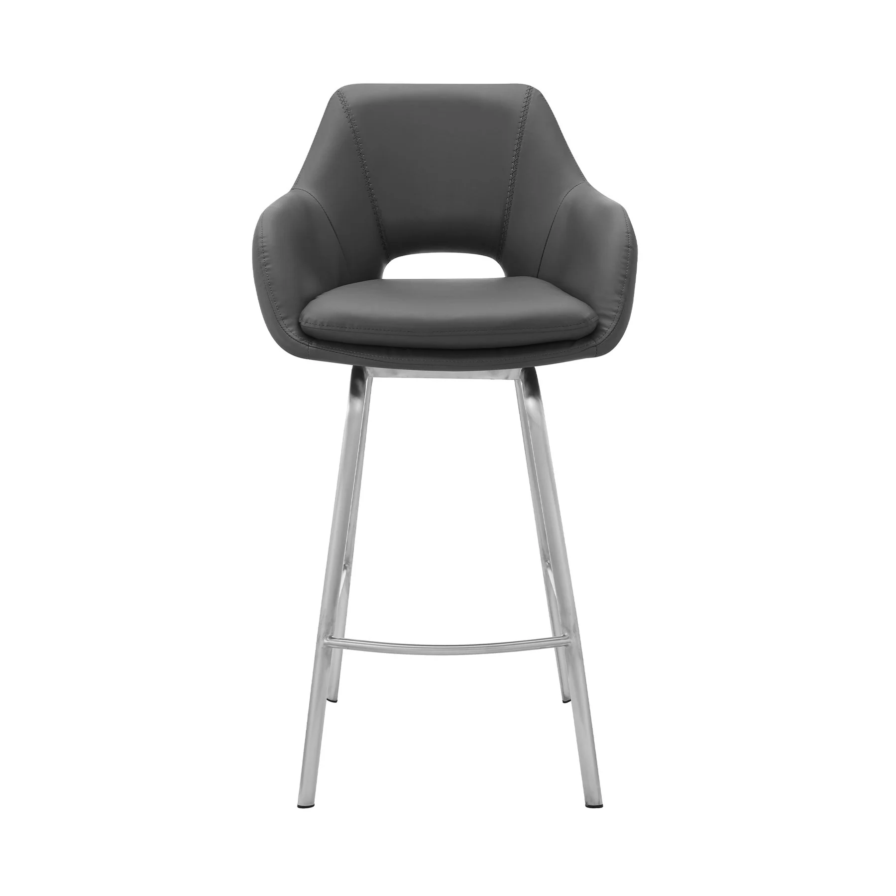 Aura Gray Faux Leather and Brushed Stainless Steel Swivel 30" Bar Stool - Image 2