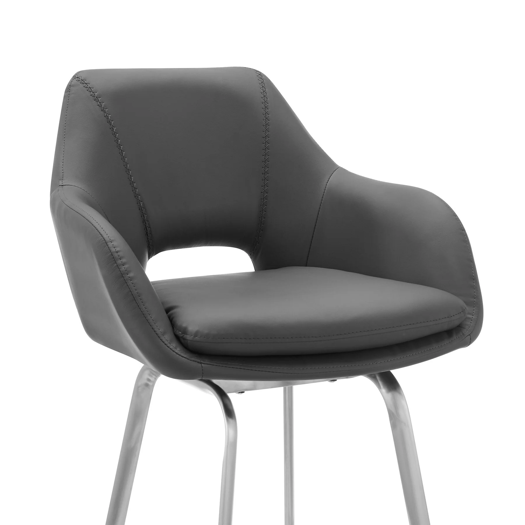 Aura Gray Faux Leather and Brushed Stainless Steel Swivel 30" Bar Stool - Image 6