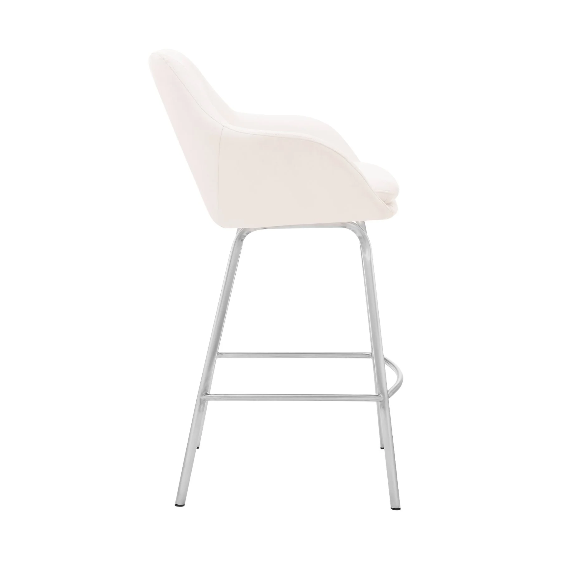 Aura White Faux Leather and Brushed Stainless Steel Swivel 26" Counter Stool - Image 3