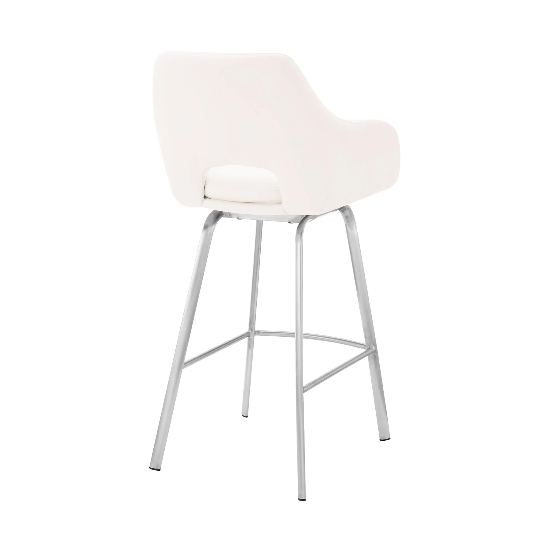 Aura White Faux Leather and Brushed Stainless Steel Swivel 26" Counter Stool - Image 4