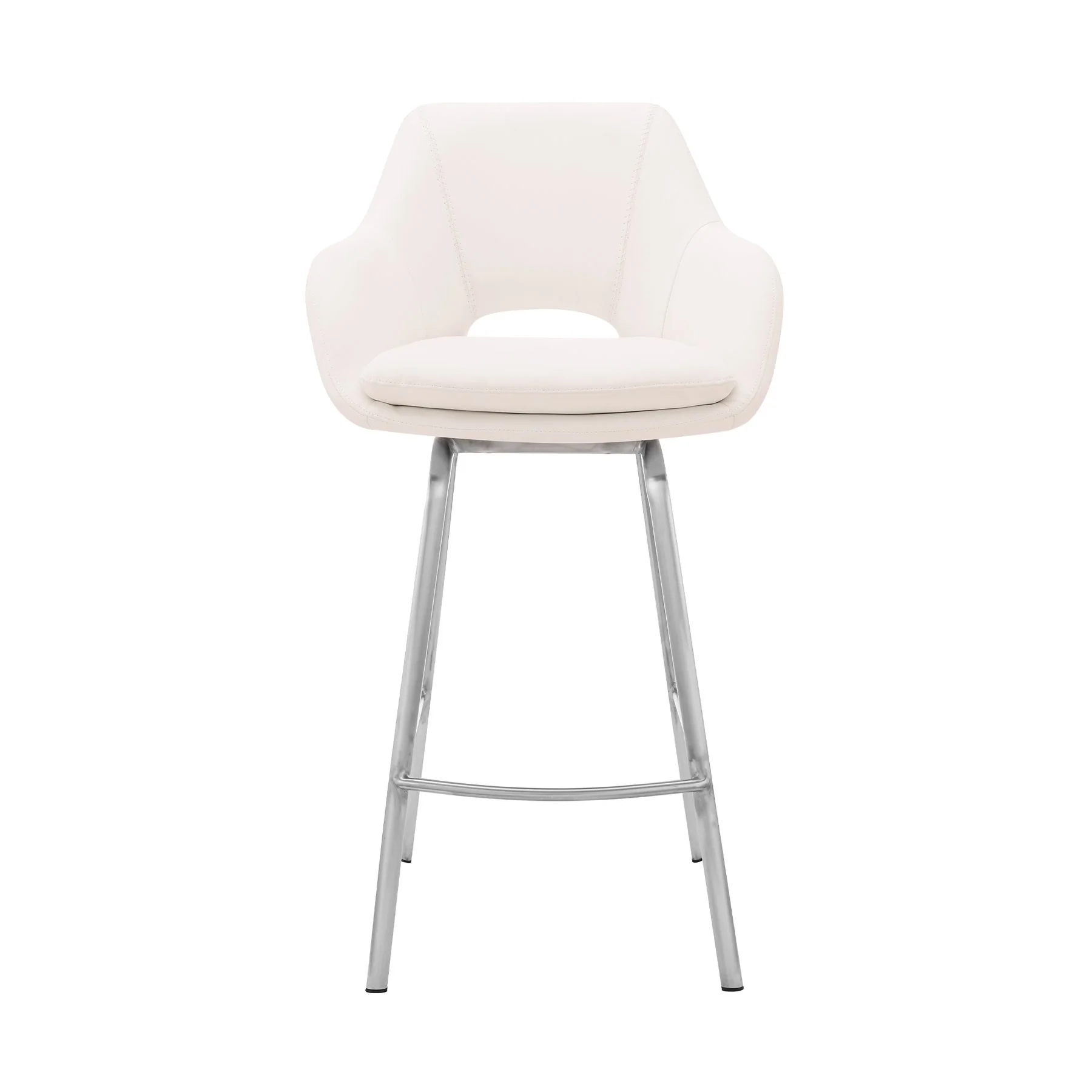 Aura White Faux Leather and Brushed Stainless Steel Swivel 30" Bar Stool - Image 2