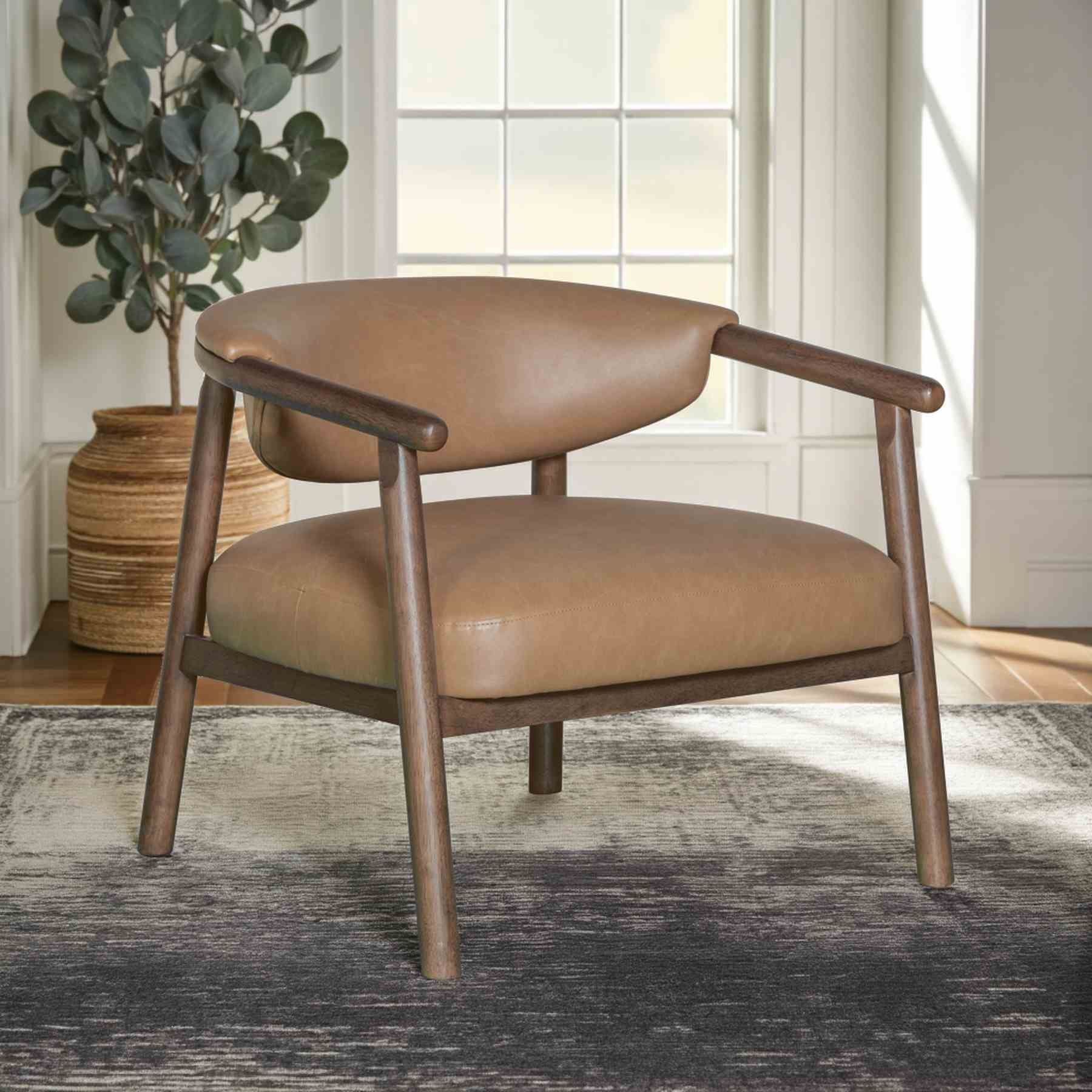 Autumn Accent Chair in Bistre Brown Faux Leather with Dark Chestnut Brown Finish - Image 10