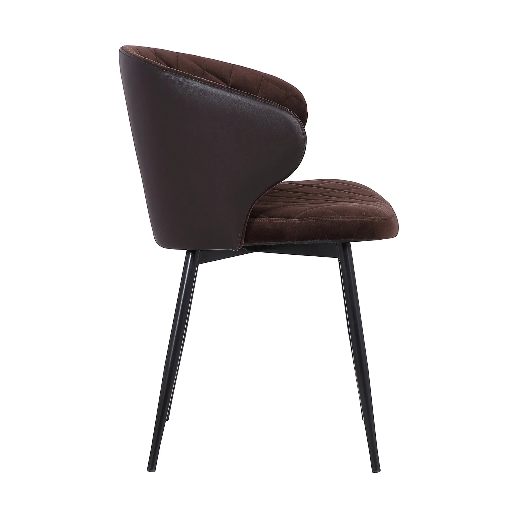Ava Contemporary Dining Chair in Black Powder Coated Finish with Brown Velvet and Brown Faux Leather Back - Image 2
