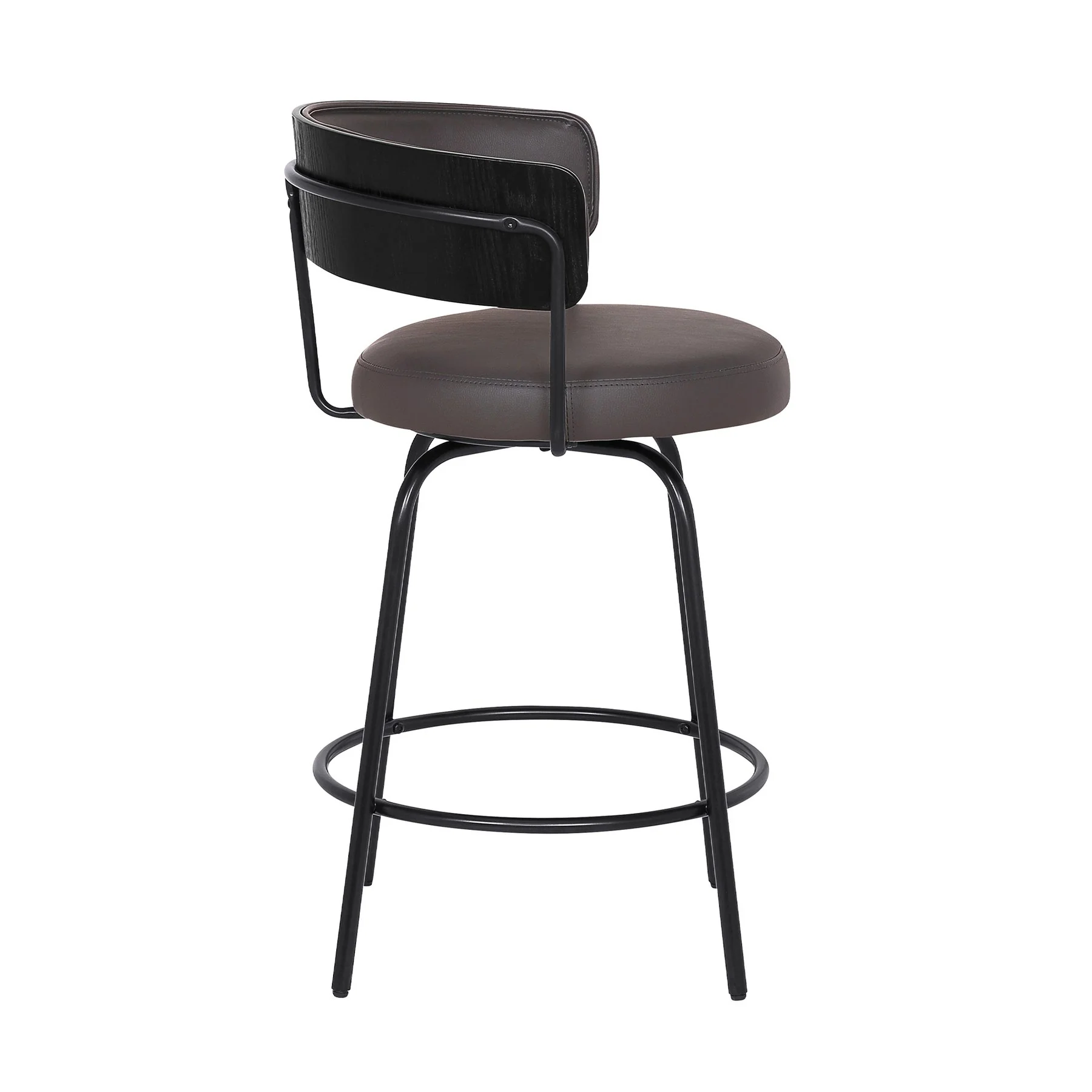 Avalon 26" Gray Faux Leather Swivel Barstool in Black Powder Coated Finish - Image 3