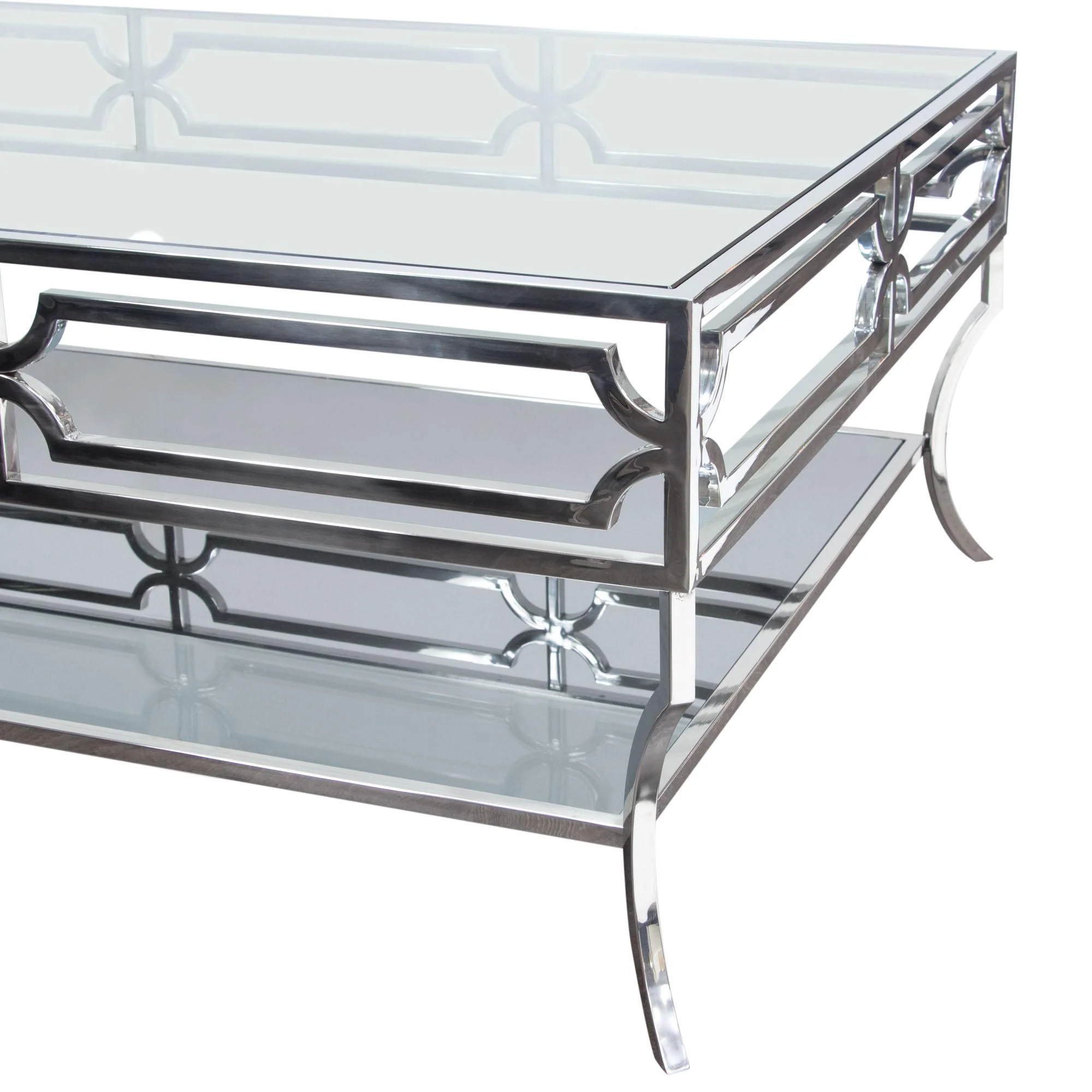 Avalon Cocktail Table with Clear Glass Top, Mirrored Shelf & Stainless Steel Frame by Diamond Sofa - Image 5